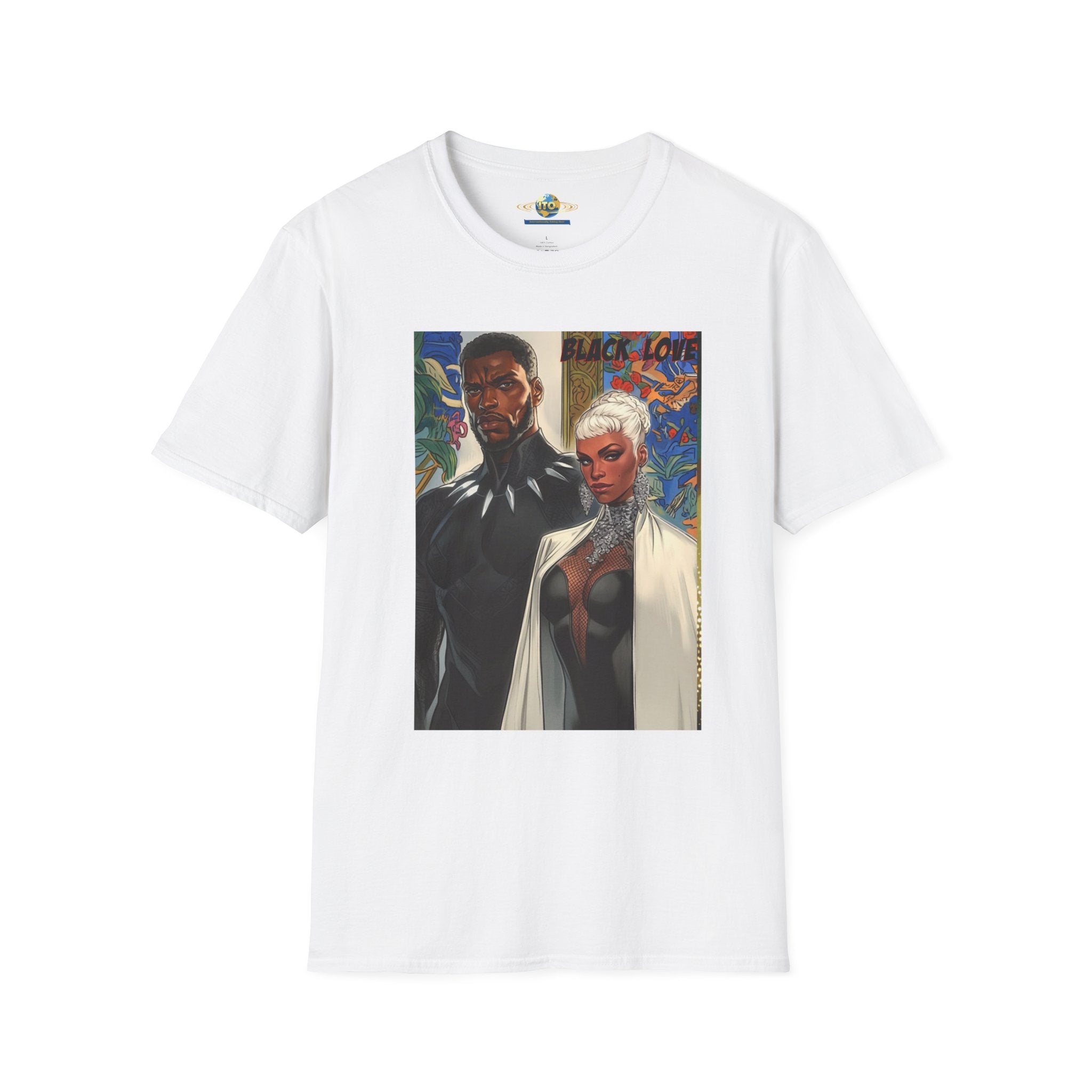 Art Print T‑Shirt — Bold Superhero Couple Portrait Tee