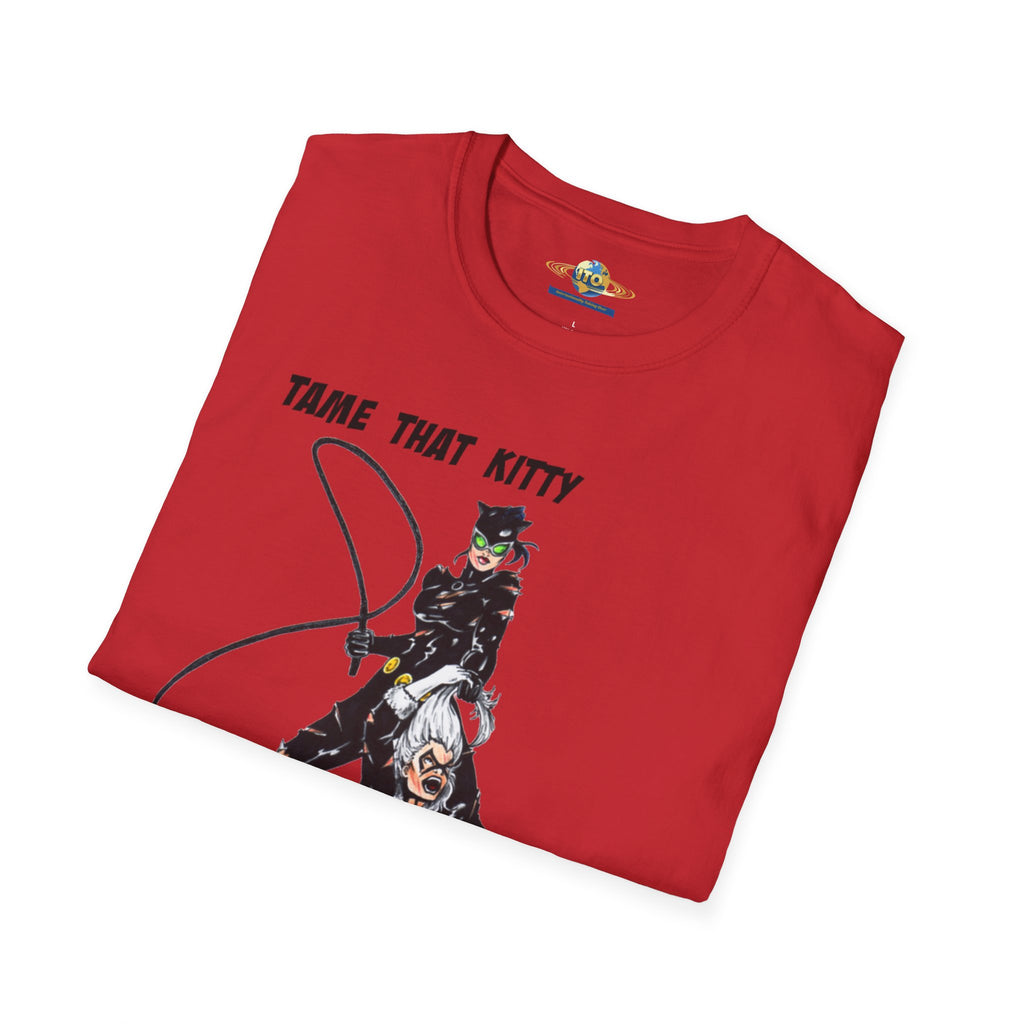 T-Shirt — "Tame That Kitty" Black Cat Whip Illustration