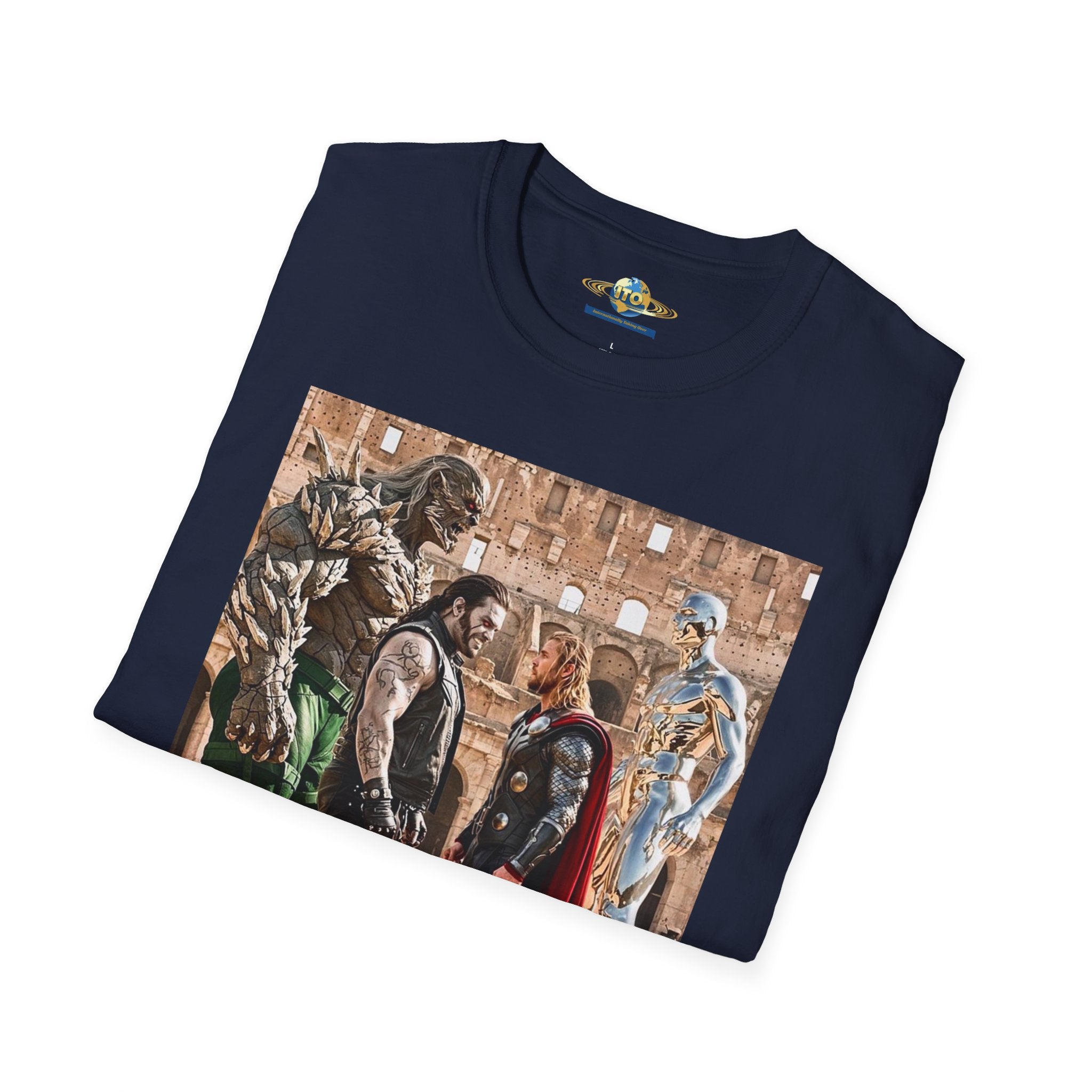 Fantasy Heroes Faceoff T-Shirt — Epic Gladiator Arena Scene