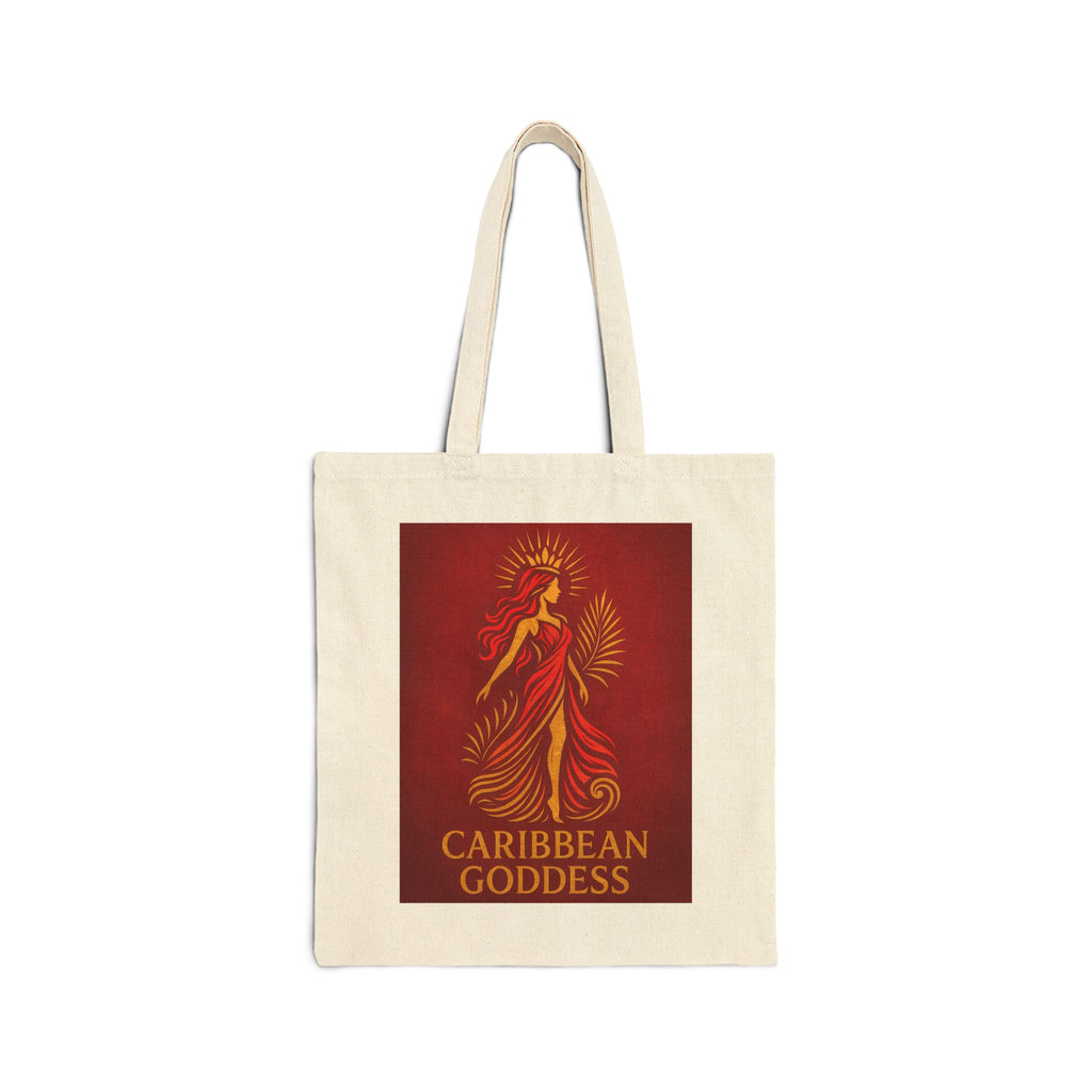Cotton Tote Bag — "Caribbean Goddess" Red Art Print