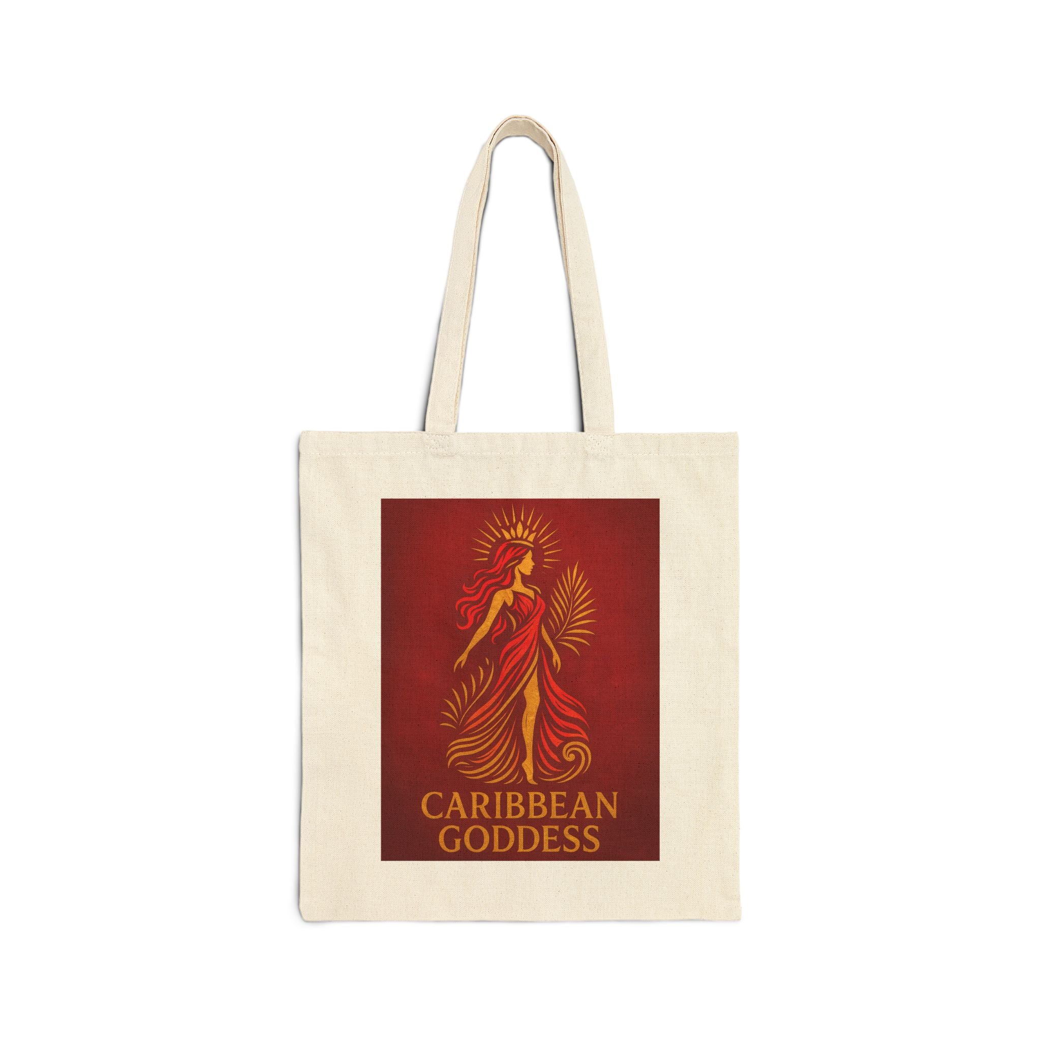 Cotton Tote Bag — "Caribbean Goddess" Red Art Print