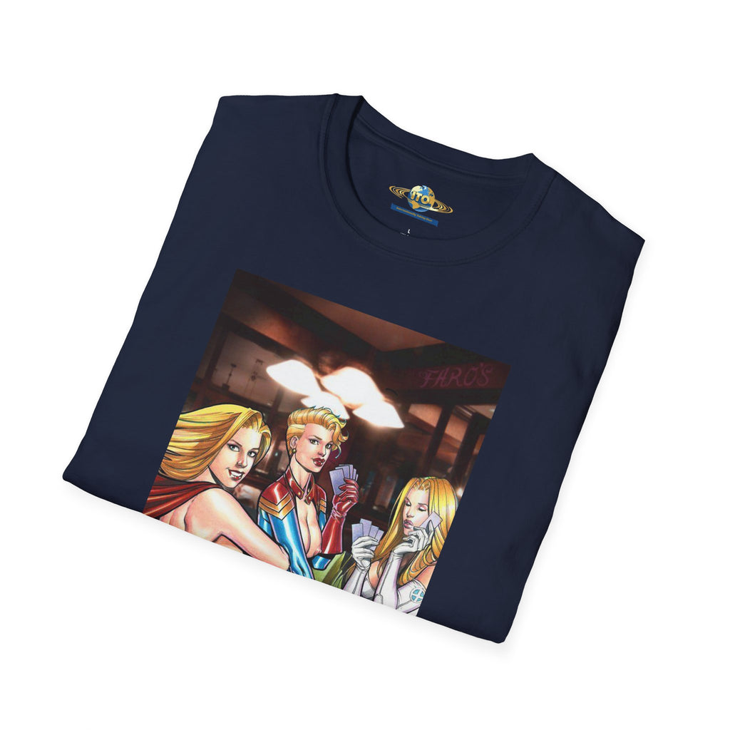 T-Shirt — Retro Pinup Superhero Trio Bar Scene