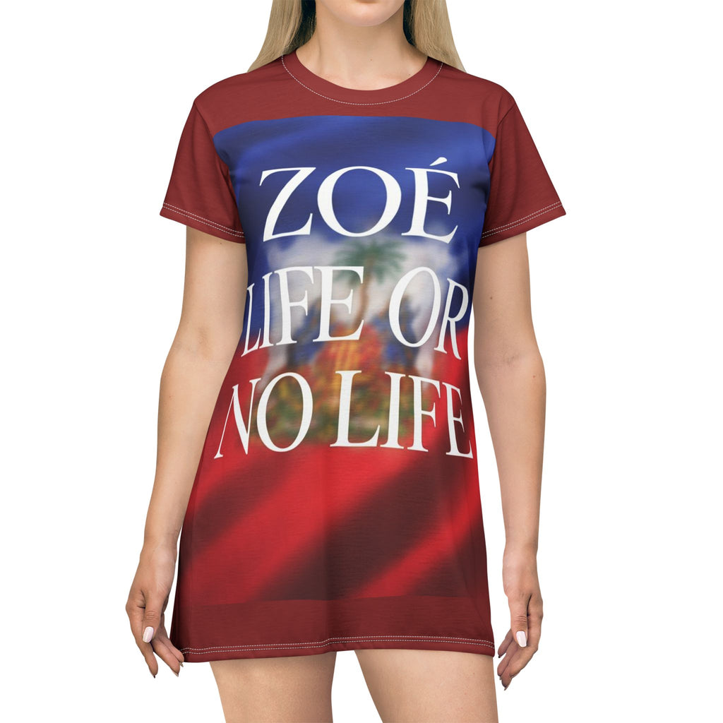 Zoé 'Life or No Life' All-Over Print T-Shirt Dress — Bold Graphic Statement Dress