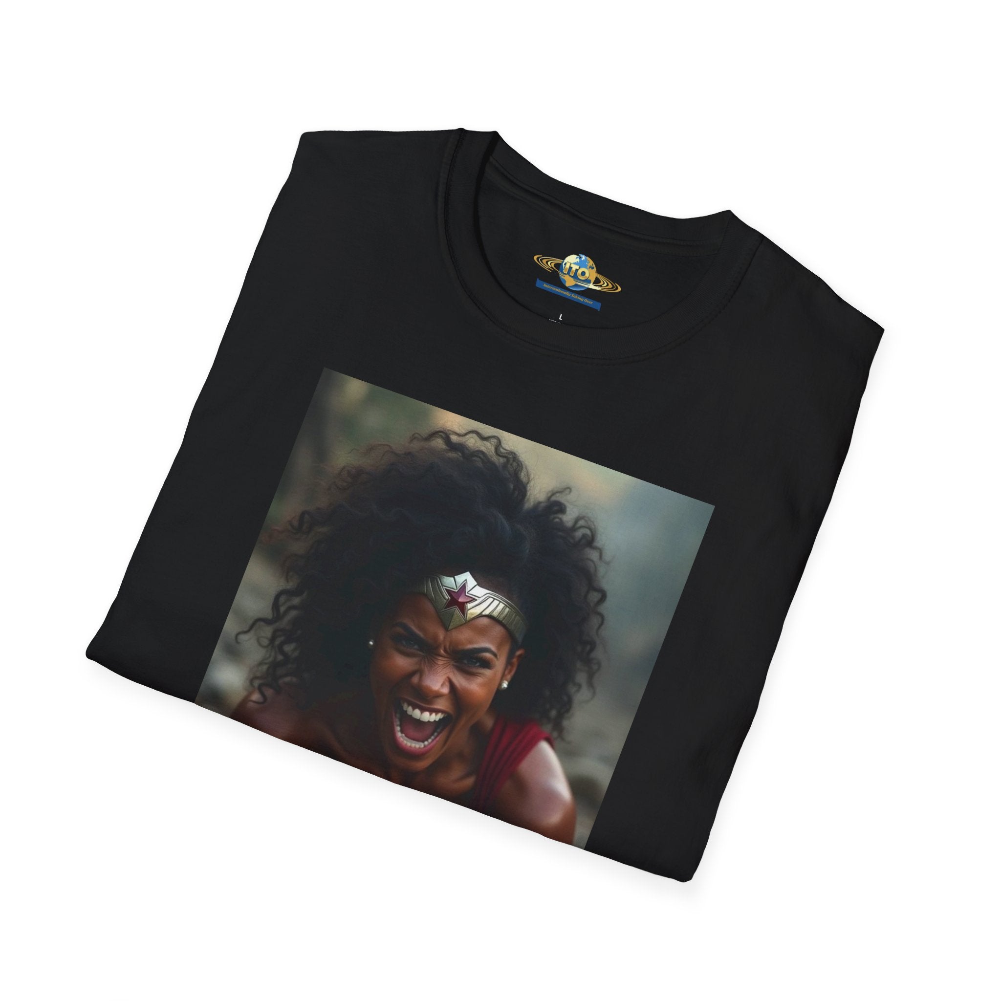 Wonder Warrior Photo T-Shirt — Bold Afro Superhero Portrait Tee