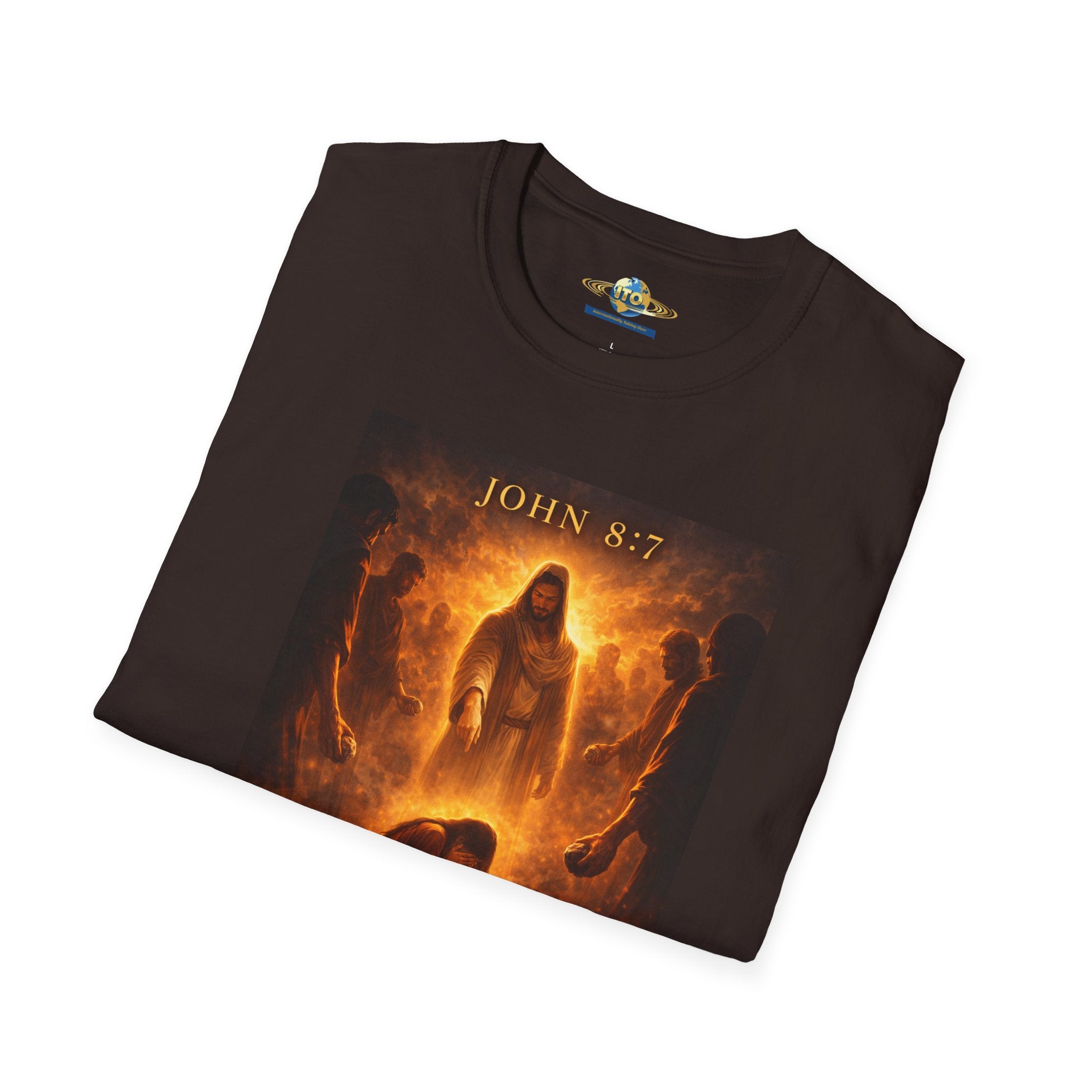 T-Shirt — John 8:7 Inspired Christian Faith Graphic Tee (Be Without Sin)