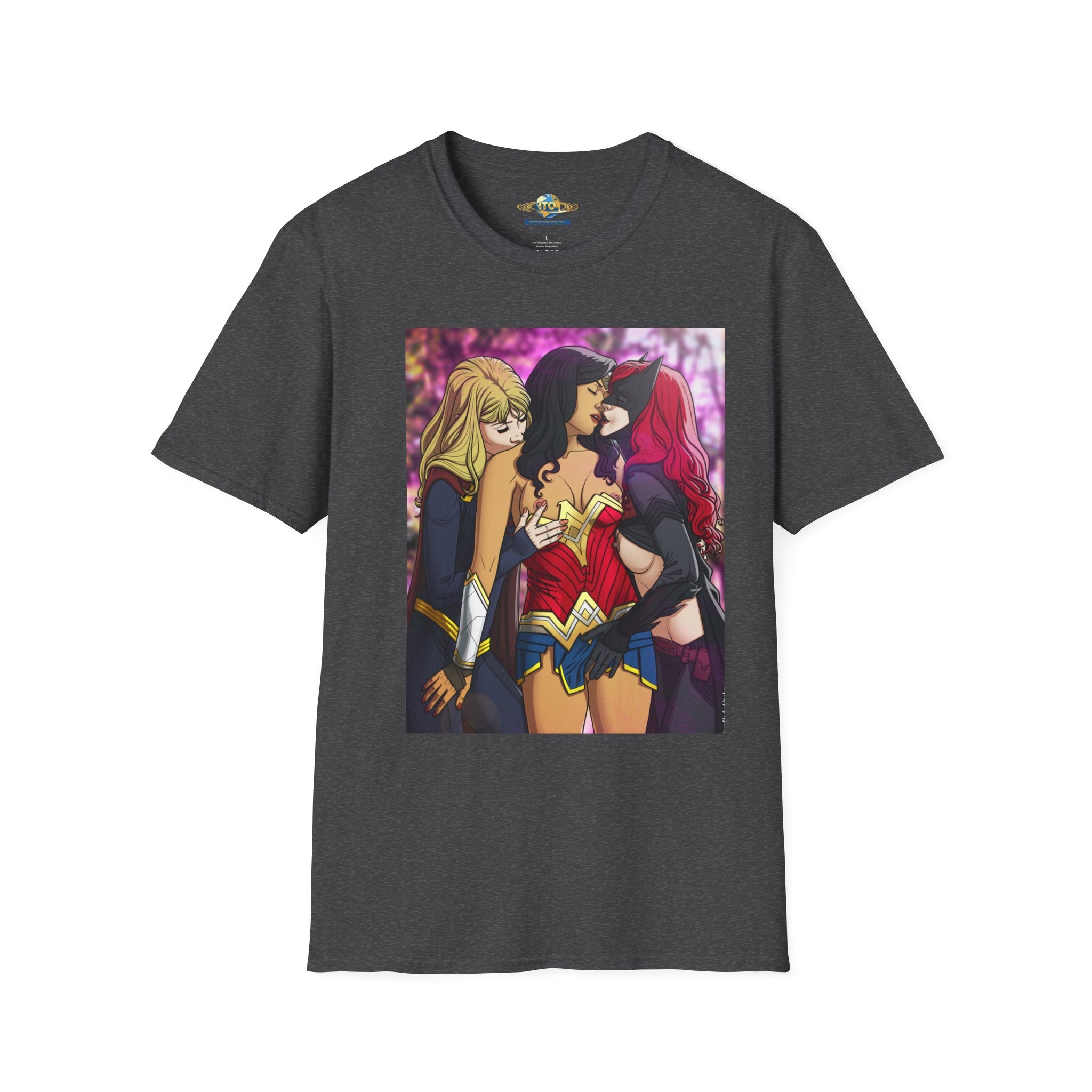 Wonder Women Kiss Graphic T-Shirt – Comic Superhero Trio Tee