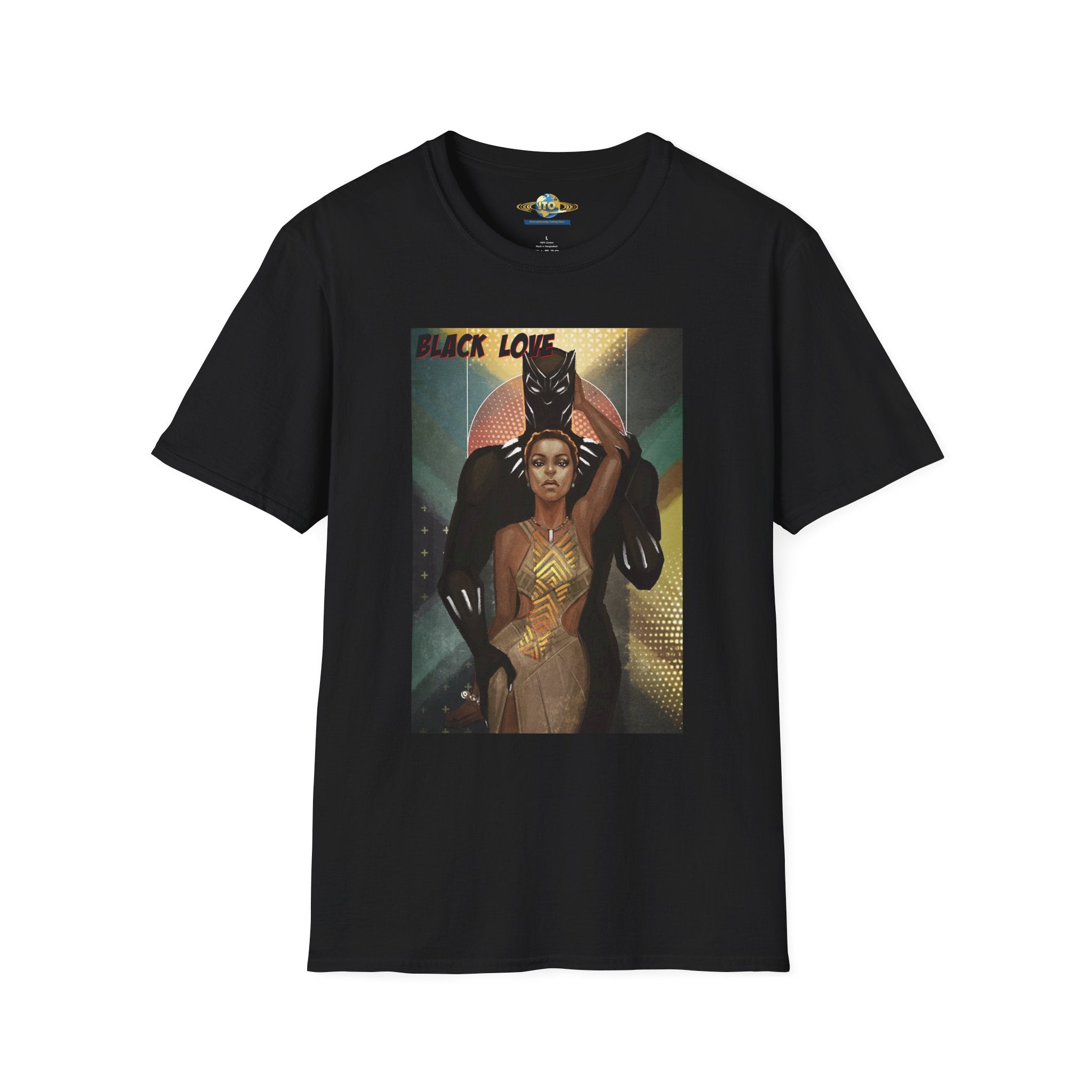 Black Love Poster T-Shirt — Afrocentric Black Panther & Queen Graphic Tee