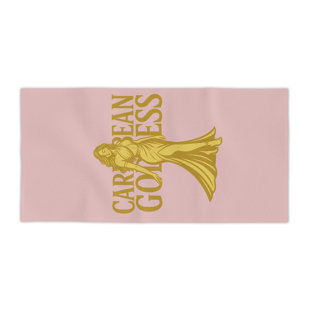 Caribbean Goddess Beach Towel — Pink & Gold Tropical Luxury Towel