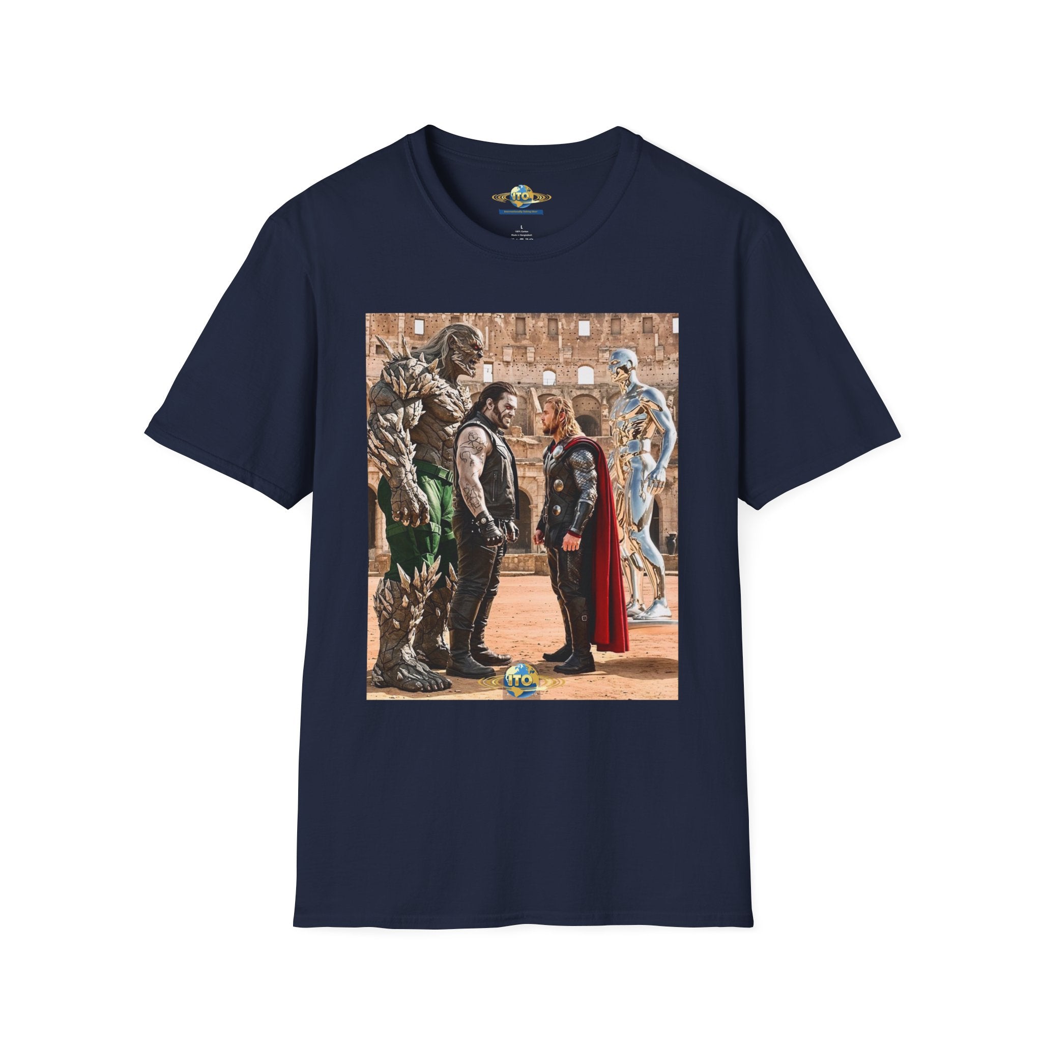 Fantasy Heroes Faceoff T-Shirt — Epic Gladiator Arena Scene