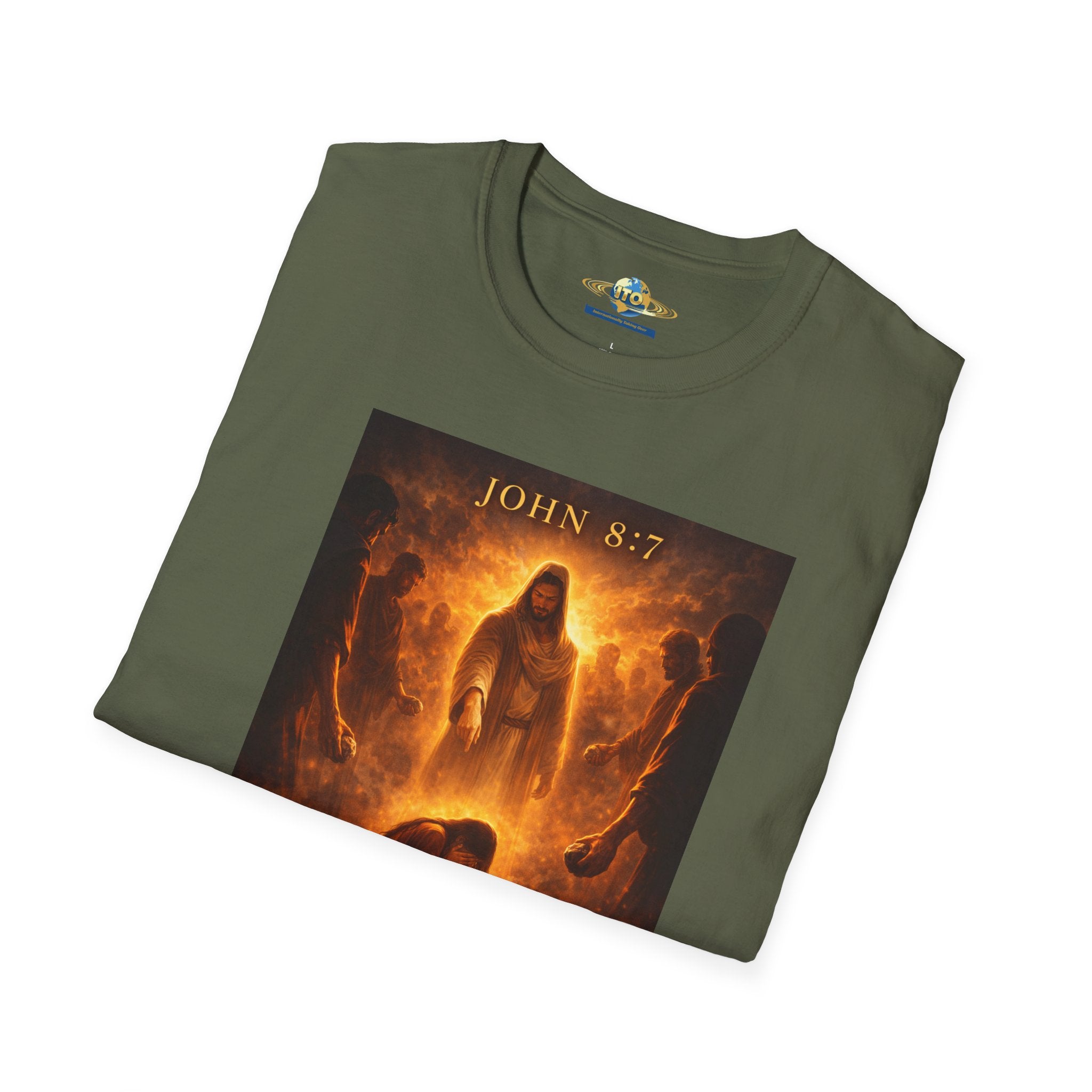 T-Shirt — John 8:7 Inspired Christian Faith Graphic Tee (Be Without Sin)