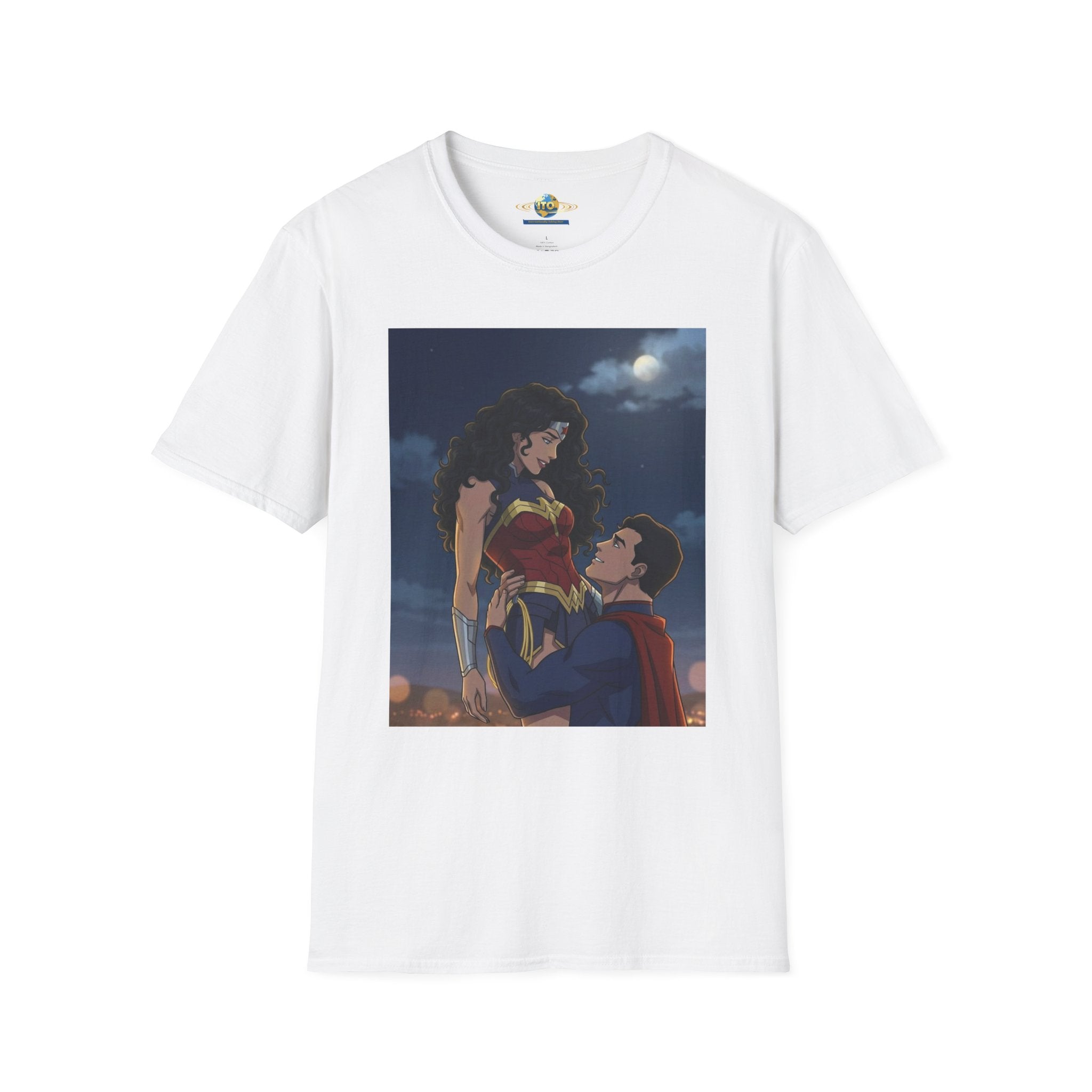 Wonder Woman & Superman Romantic Illustration T-Shirt — Night Sky Couples Tee