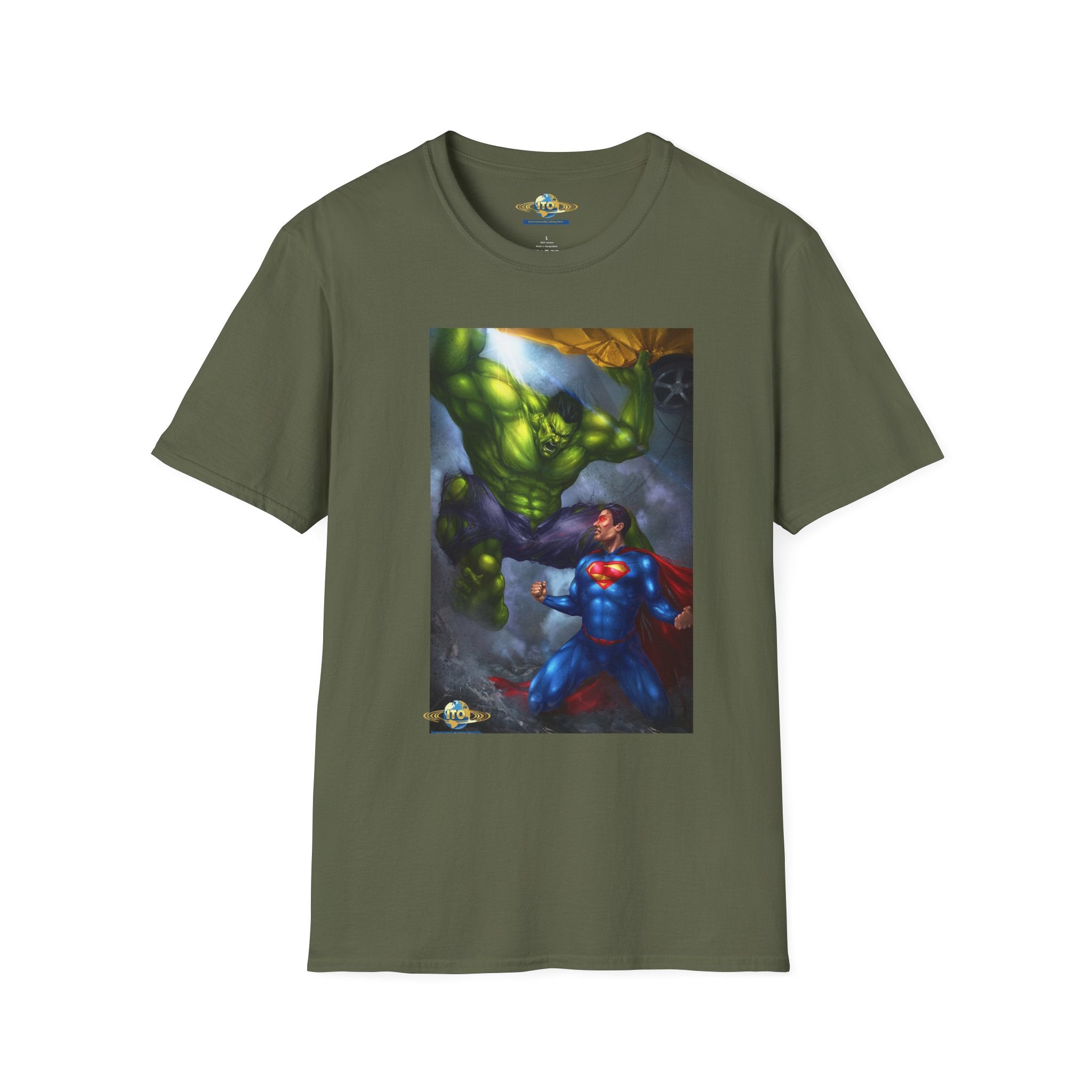 Superhero Clash T-Shirt — Epic Superman vs Hulk Battle Graphic Tee