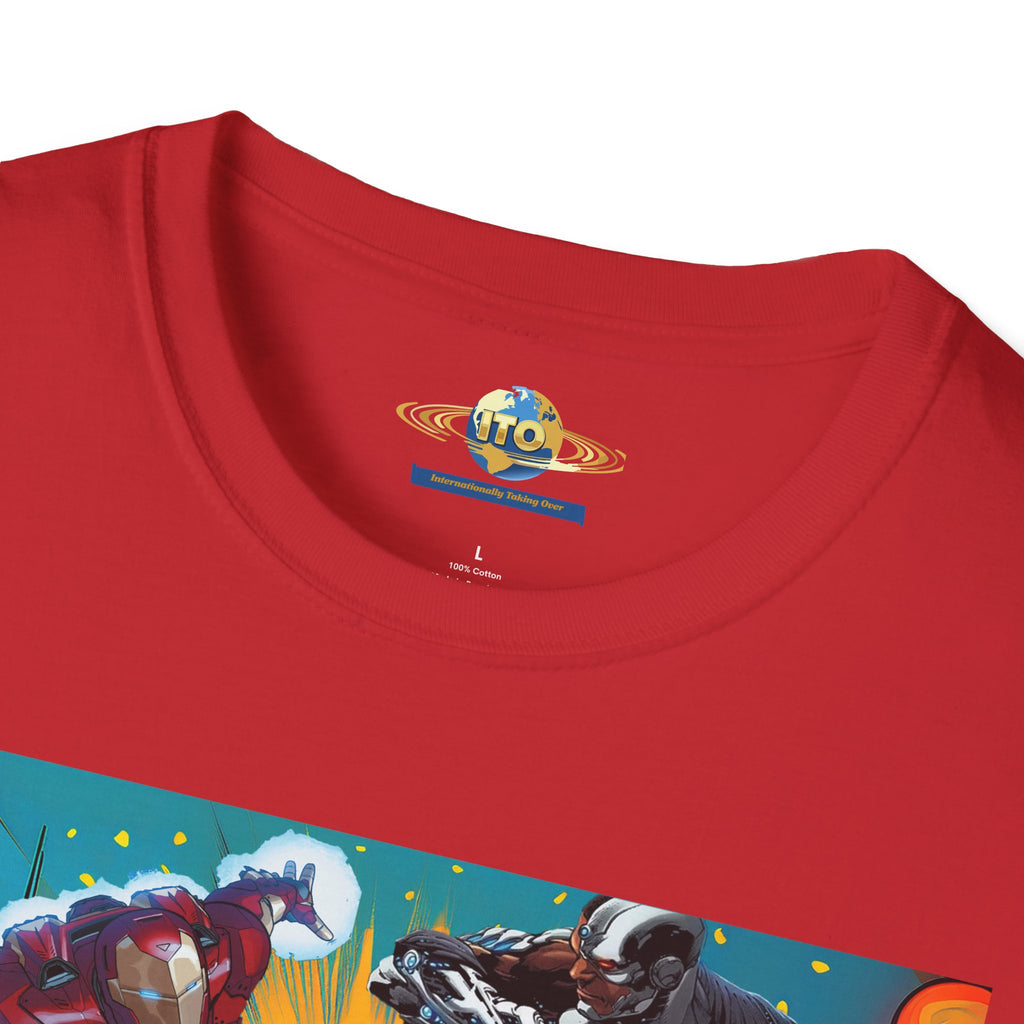 Man Cyborg vs Alien Cyborg Graphic T‑Shirt — Retro Sci‑Fi Battle Tee