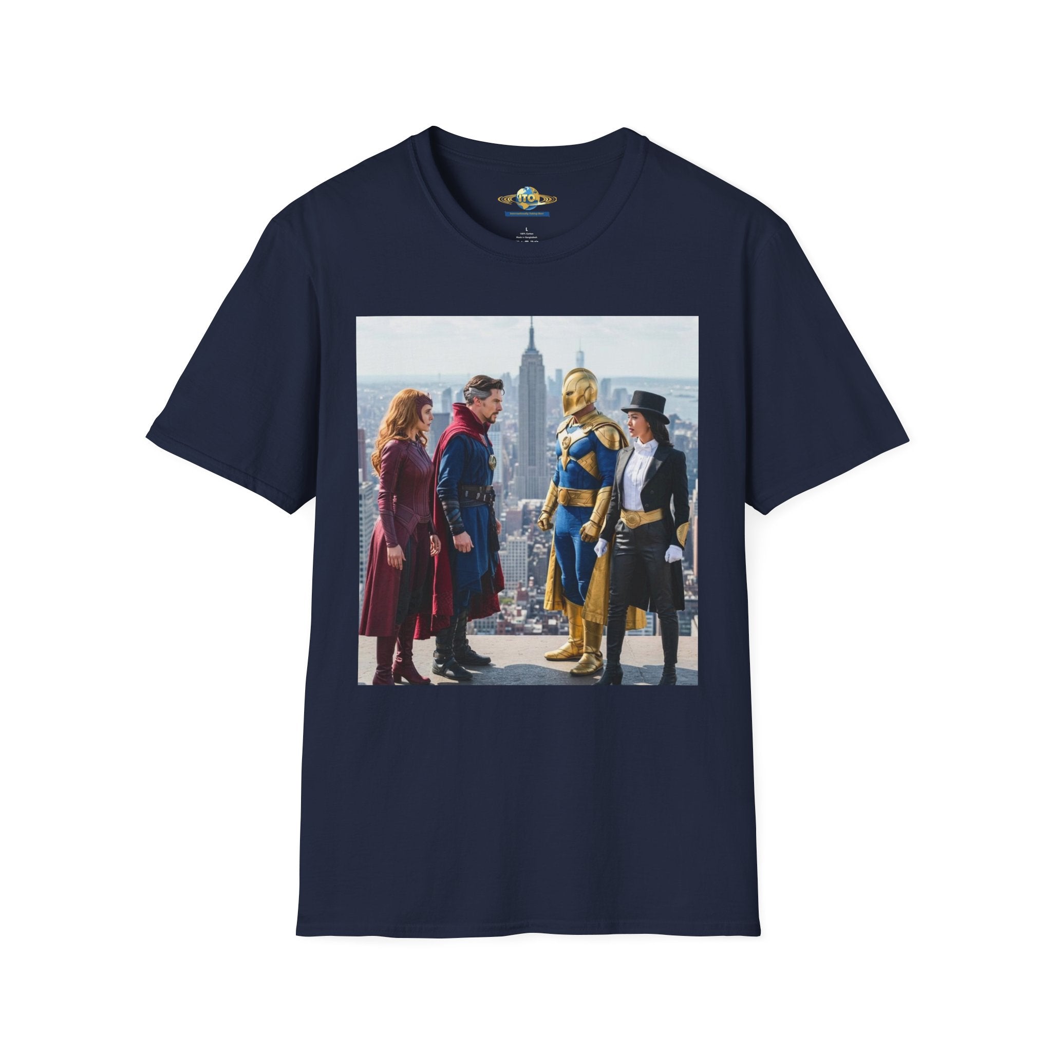Superhero Team Photo T‑Shirt — Vintage City Rooftop Graphic Tee