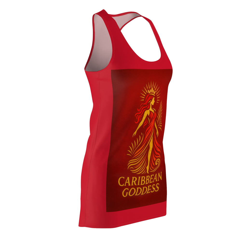 Caribbean Goddess Racerback Dress — Tropical Red AOP Sundress