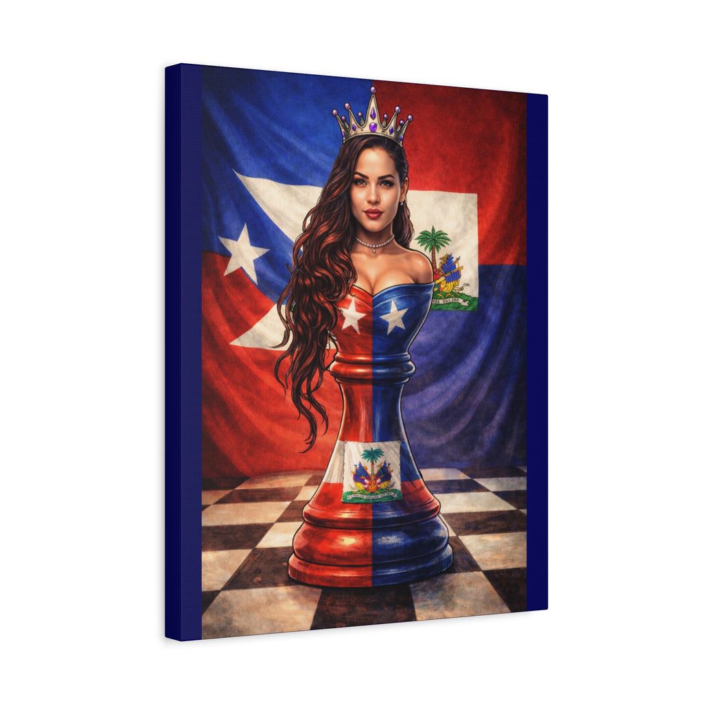 Puerto Rican & Dominican Chess Queen Matte Canvas Print — Bilingual Island Pride Wall Art