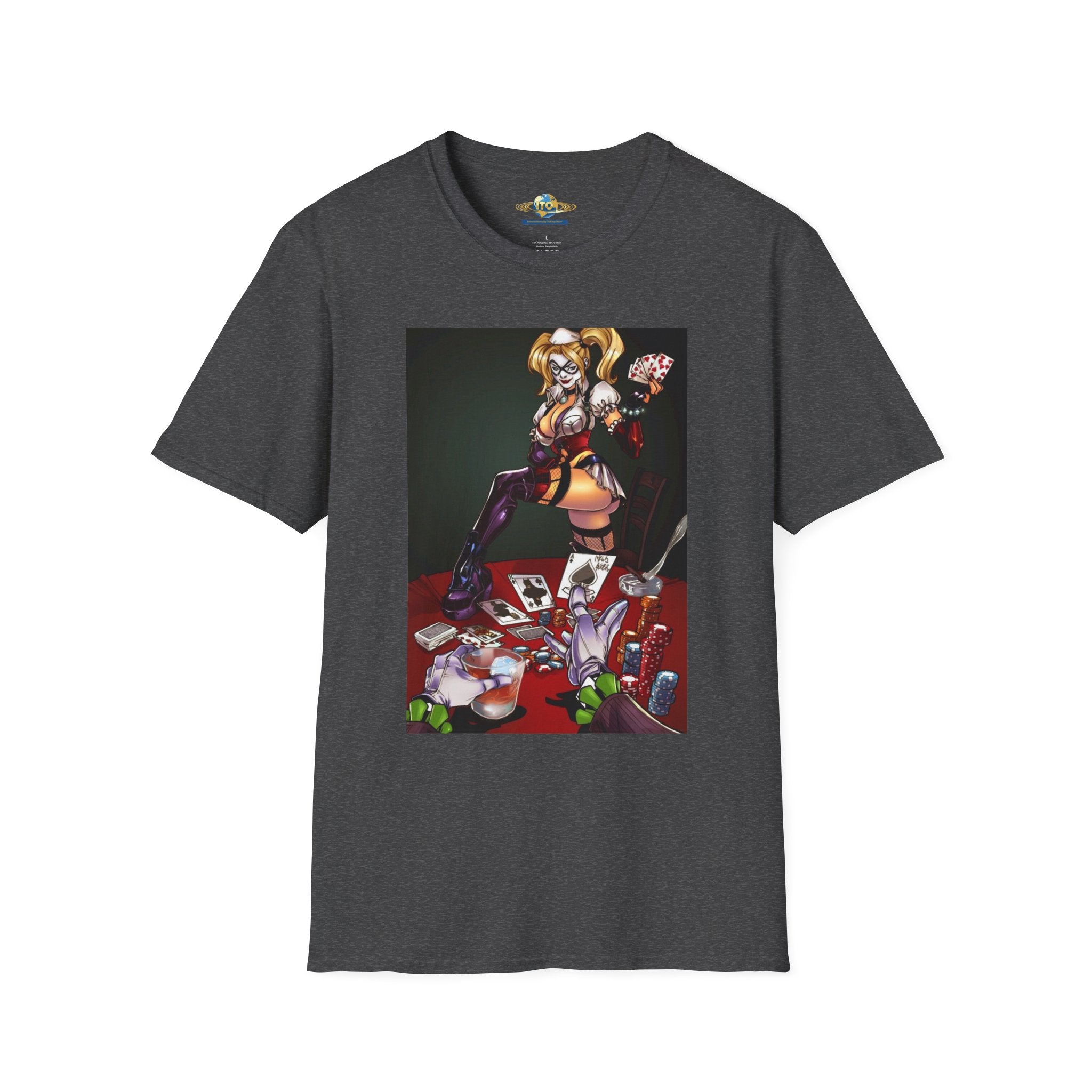 Anime Villainess Art Print T‑Shirt — Femme Fatale Playing Cards Illustration