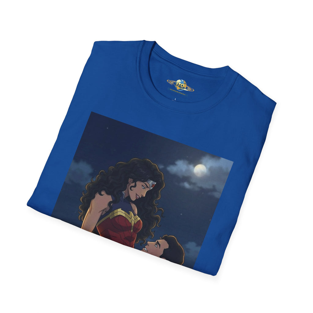 Wonder Woman & Superman Romantic Illustration T-Shirt — Night Sky Couples Tee
