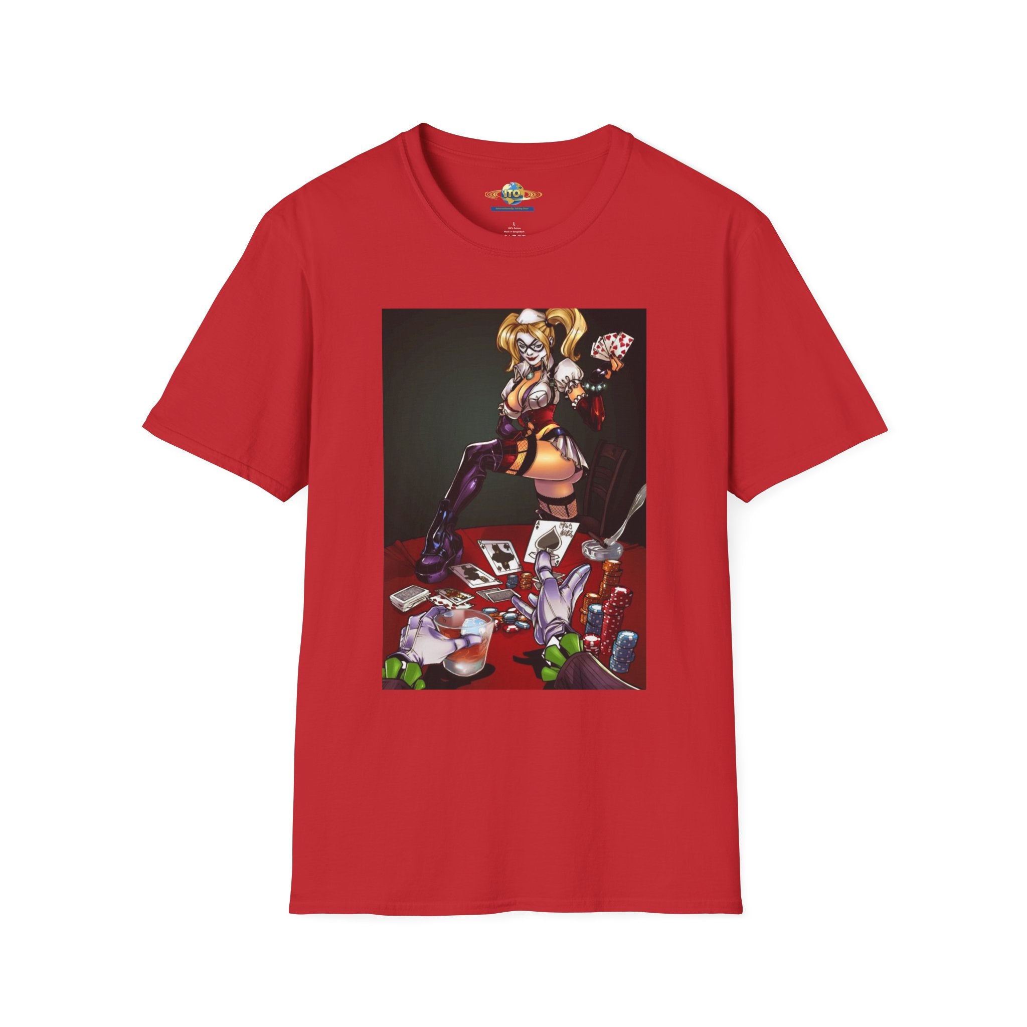 Anime Villainess Art Print T‑Shirt — Femme Fatale Playing Cards Illustration