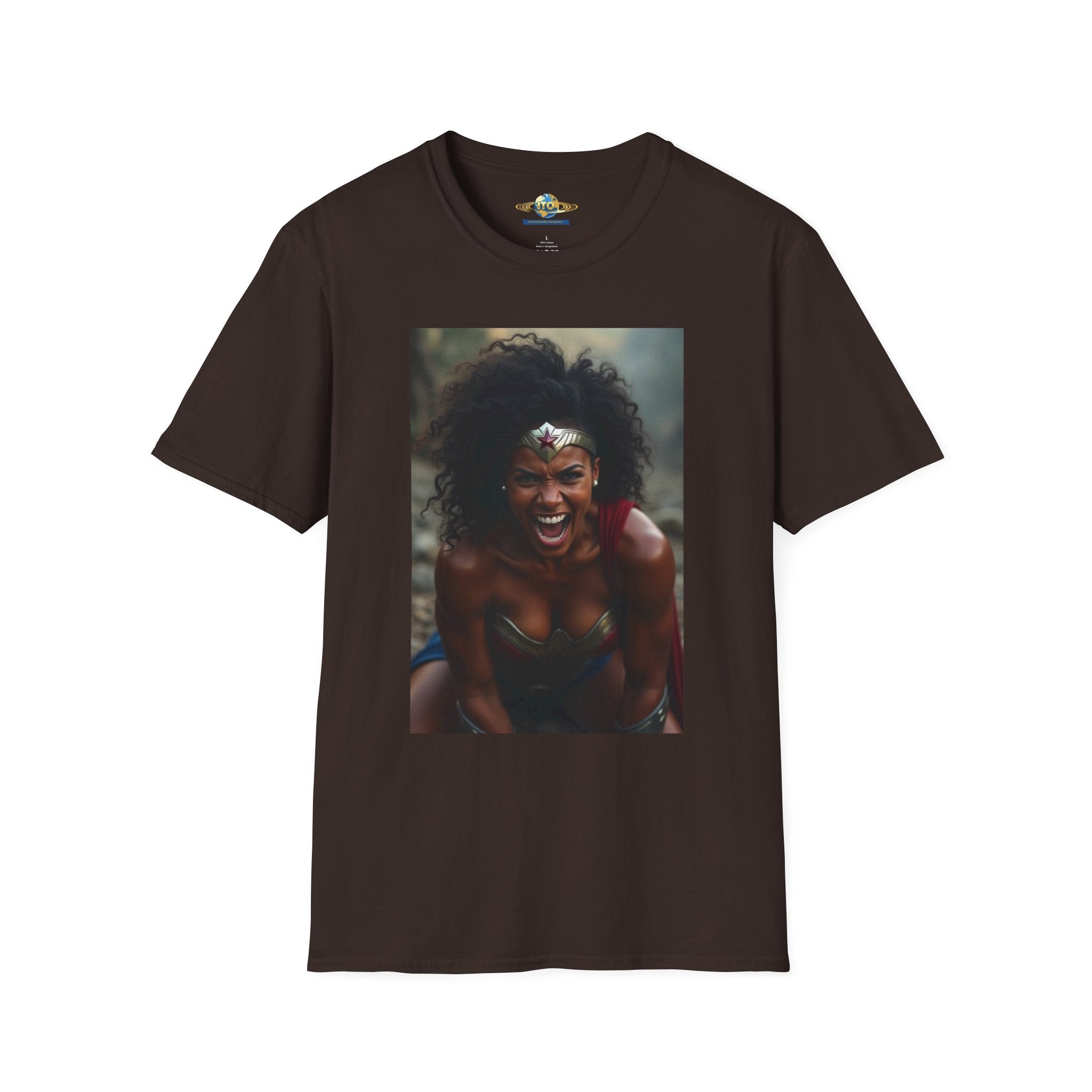 Wonder Warrior Photo T-Shirt — Bold Afro Superhero Portrait Tee
