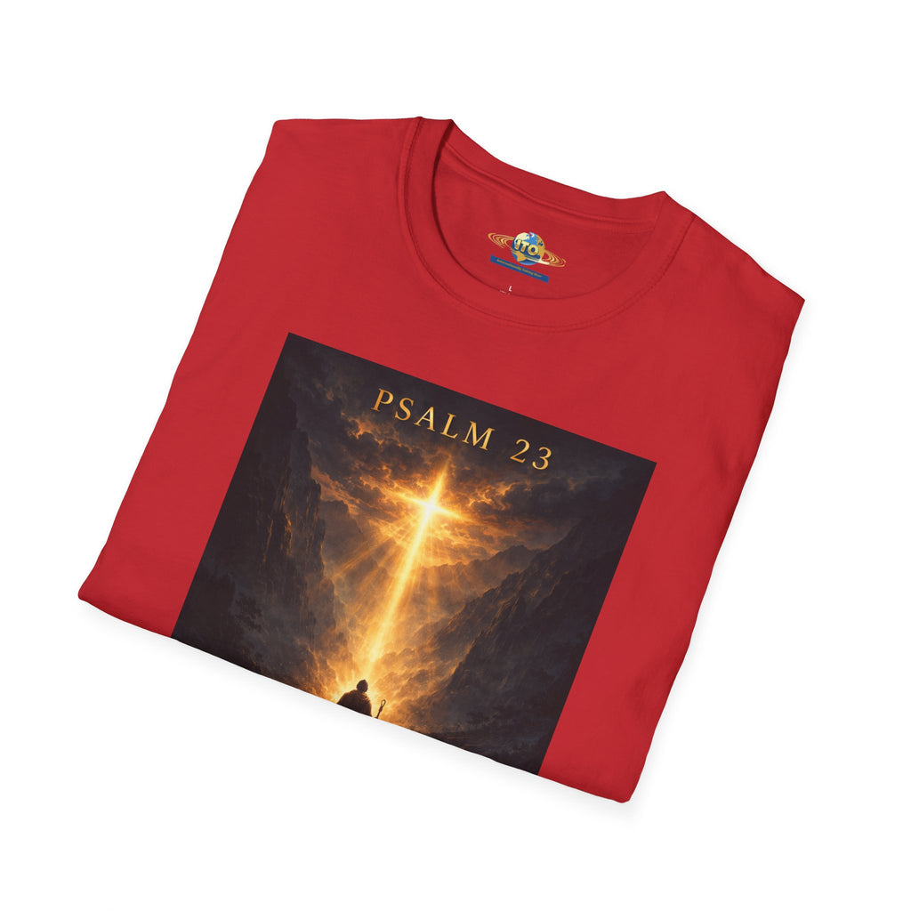 Psalm 23 T-Shirt — Christian Cross & Valley of the Shadow Design