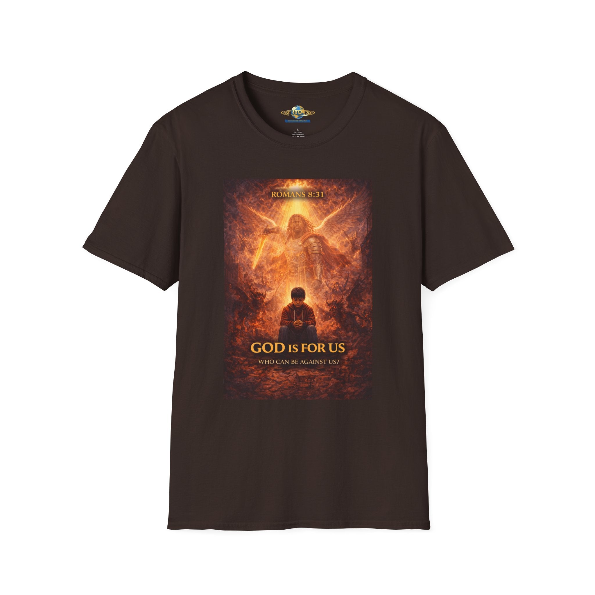 Christian T-Shirt — "God Is For Us" Angel Prayer Graphic Tee