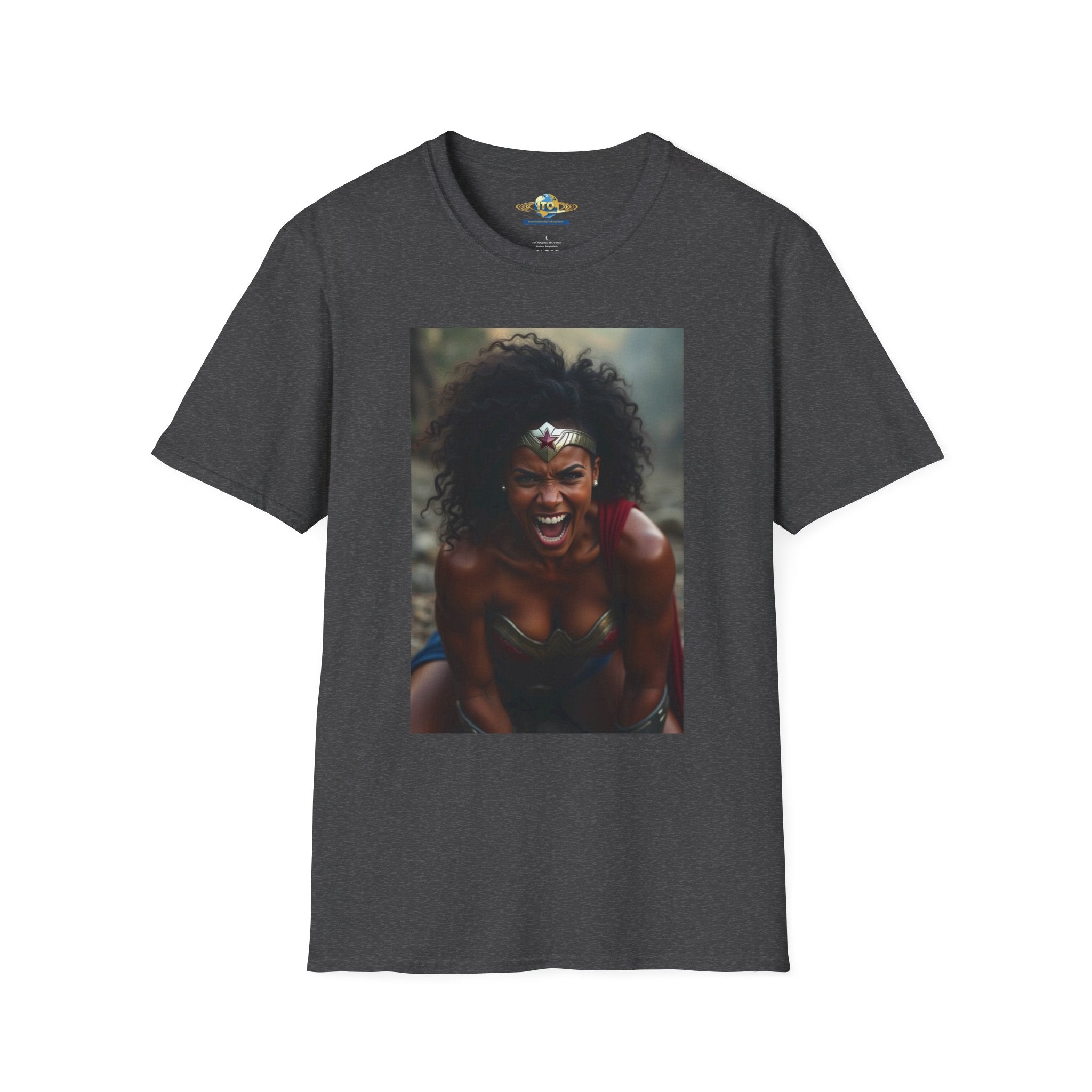Wonder Warrior Photo T-Shirt — Bold Afro Superhero Portrait Tee