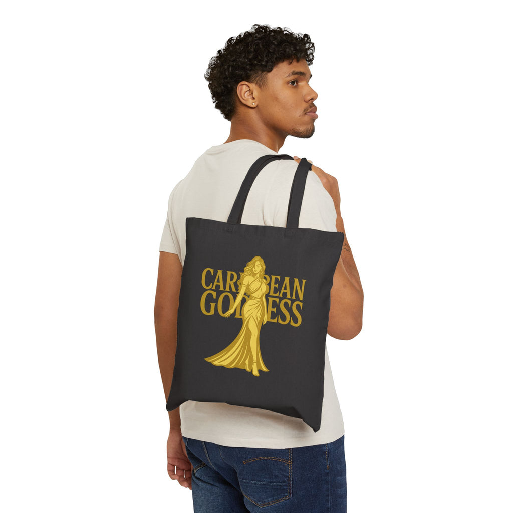 Caribbean Goddess Canvas Tote Bag — Gold Illustration Eco Shopper