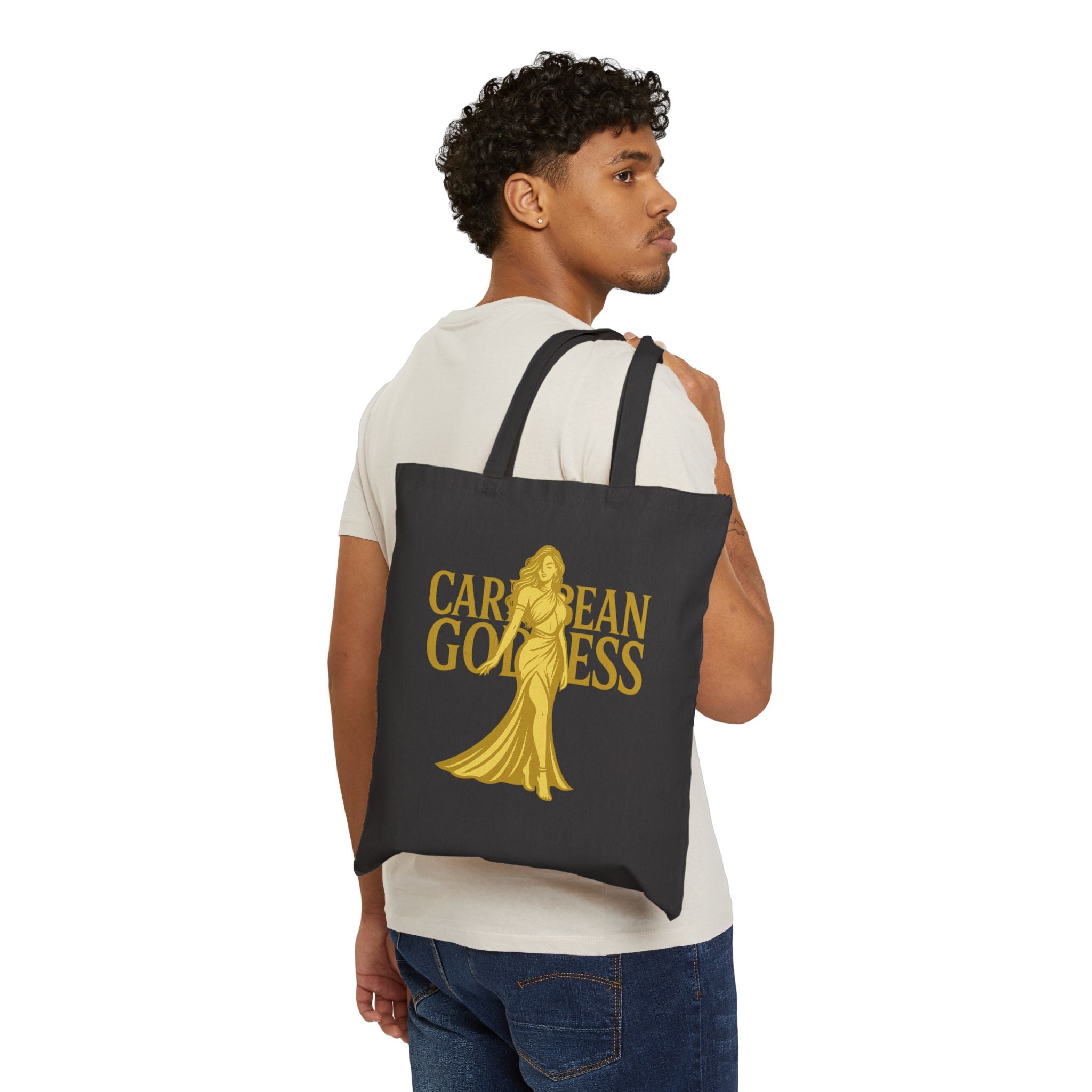 Caribbean Goddess Canvas Tote Bag — Gold Illustration Eco Shopper