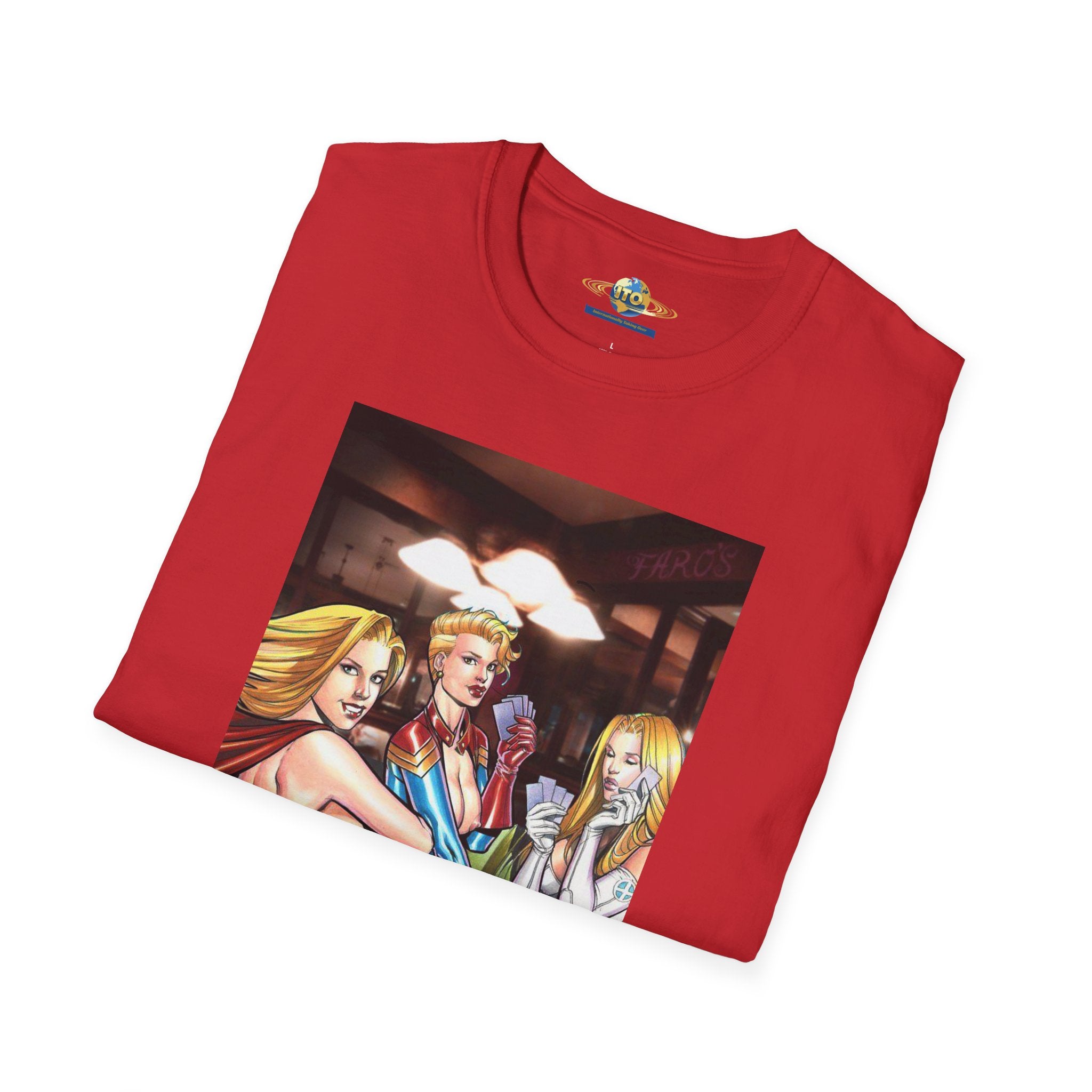 T-Shirt — Retro Pinup Superhero Trio Bar Scene