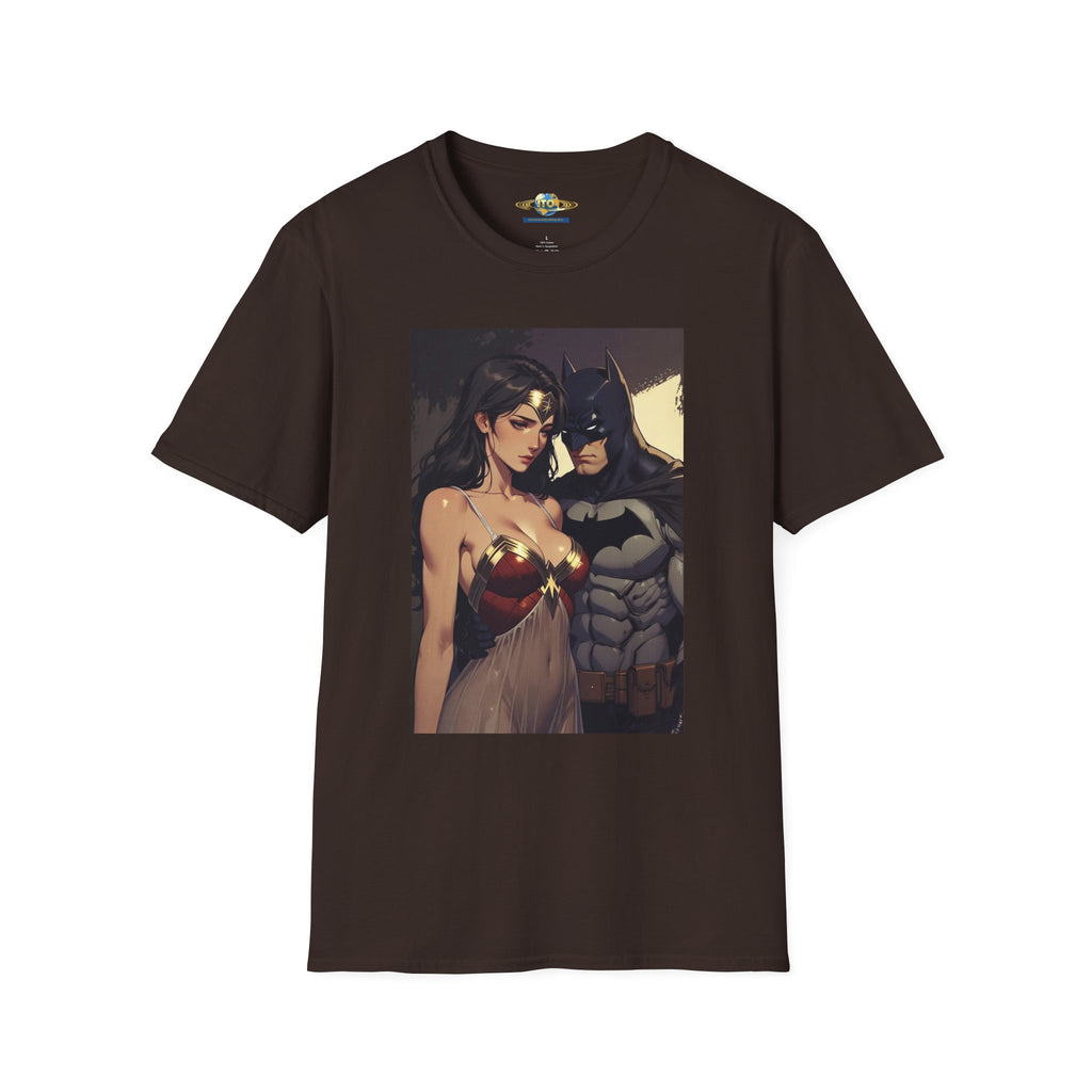 Batman & Wonder Woman Portrait T‑Shirt — Romantic Superhero Art Tee