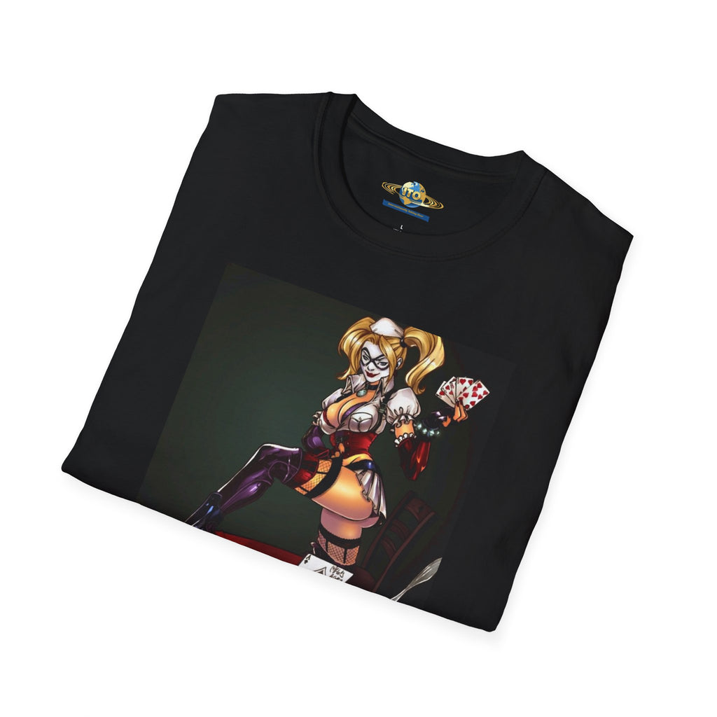 Anime Villainess Art Print T‑Shirt — Femme Fatale Playing Cards Illustration