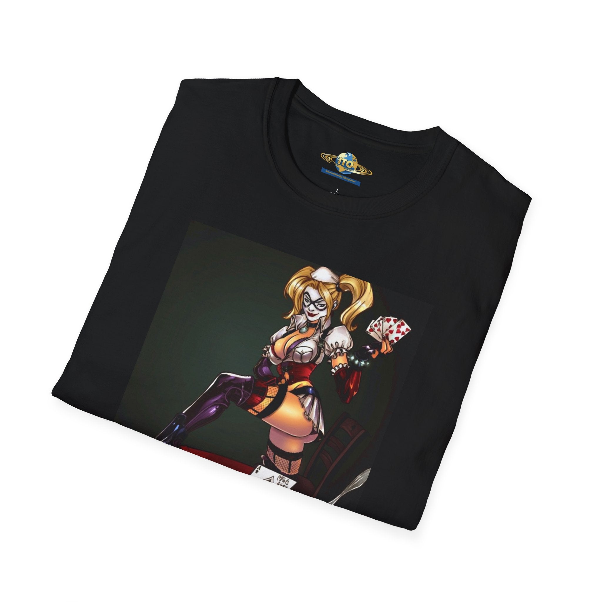Anime Villainess Art Print T‑Shirt — Femme Fatale Playing Cards Illustration