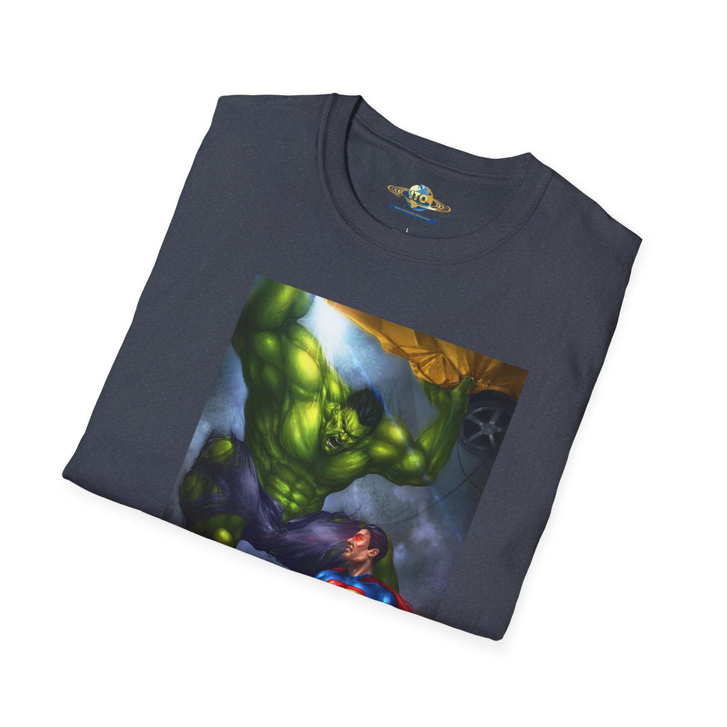 Superhero Clash T-Shirt — Epic Superman vs Hulk Battle Graphic Tee