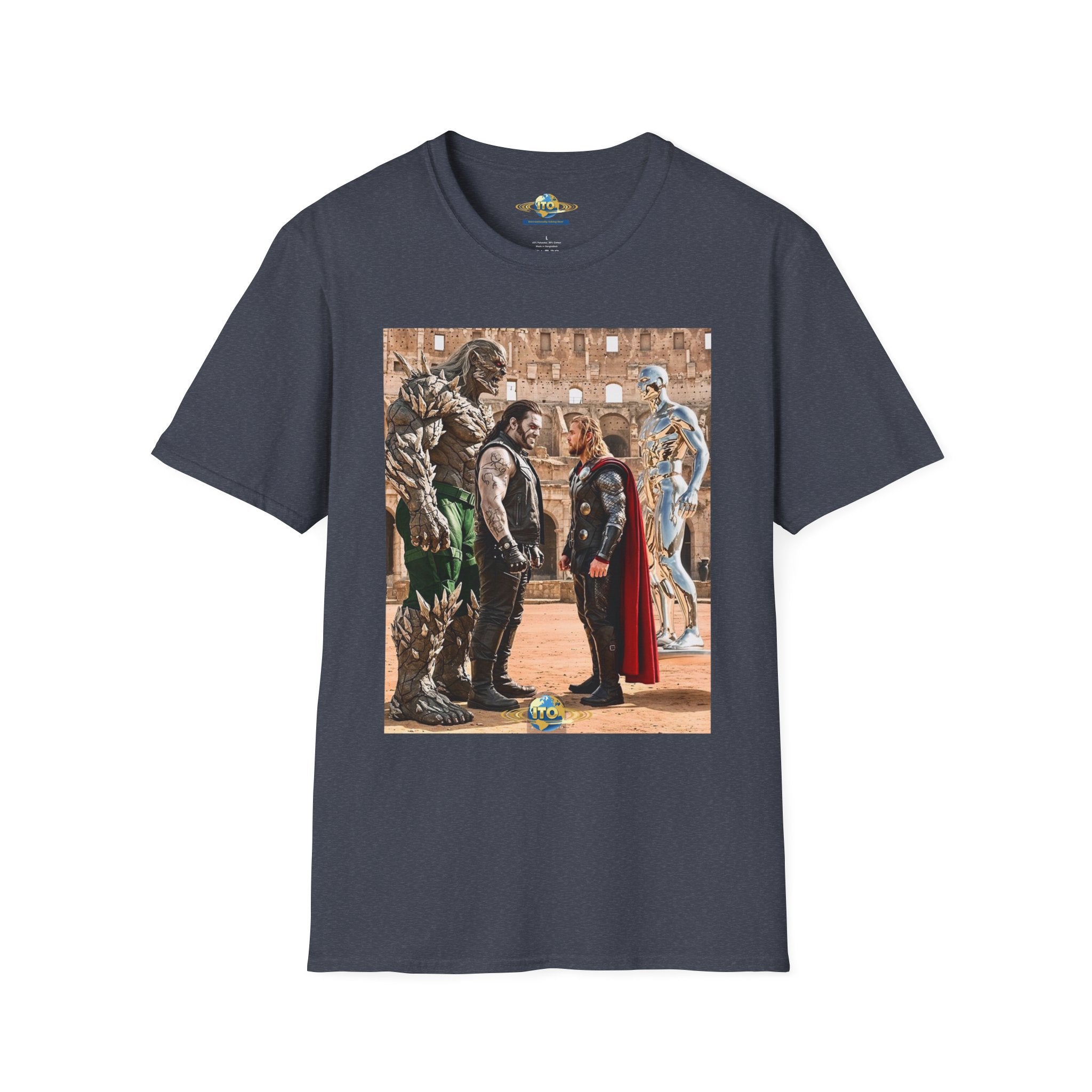 Fantasy Heroes Faceoff T-Shirt — Epic Gladiator Arena Scene