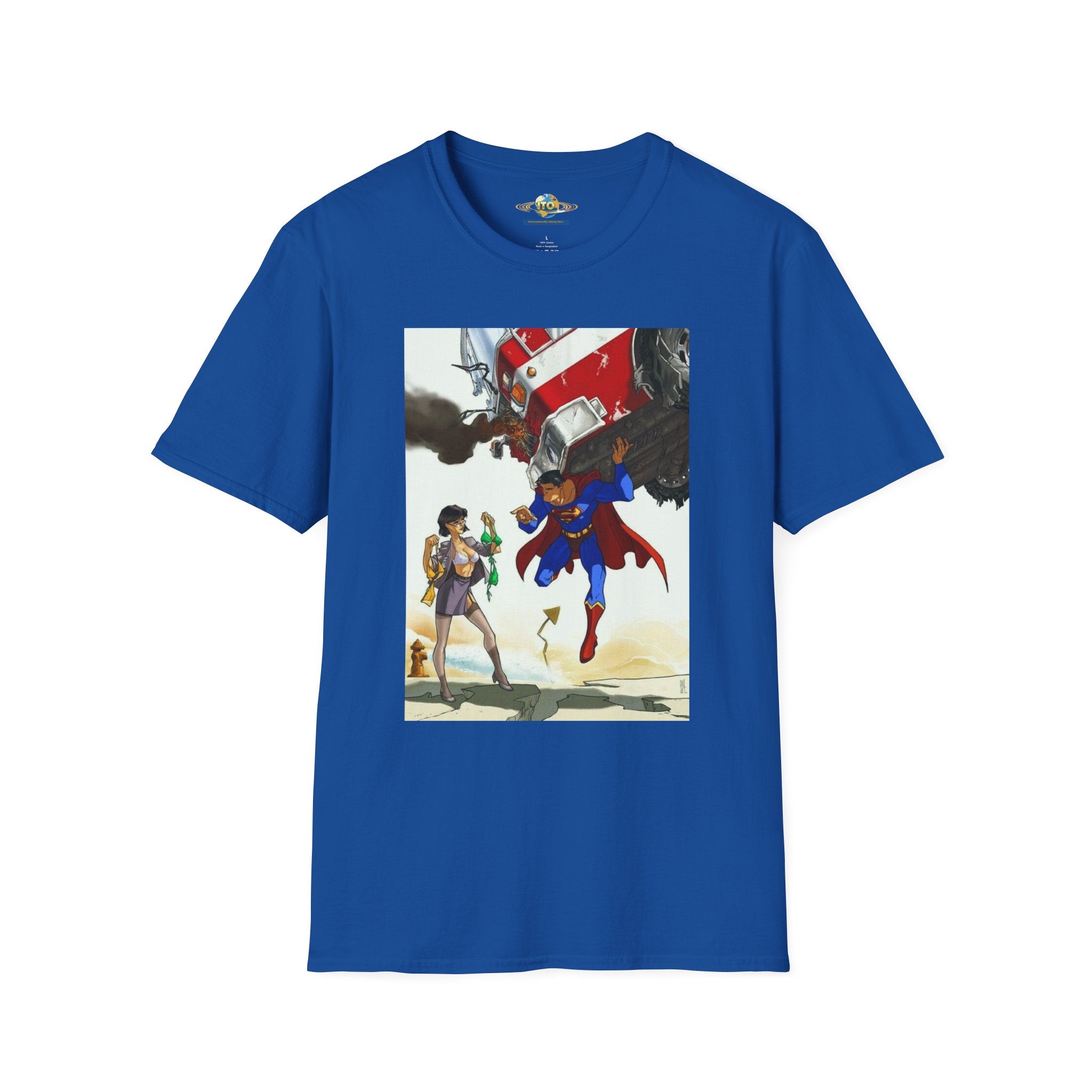Superhero Rescue T-Shirt — Vintage Comic Style Flight Scene