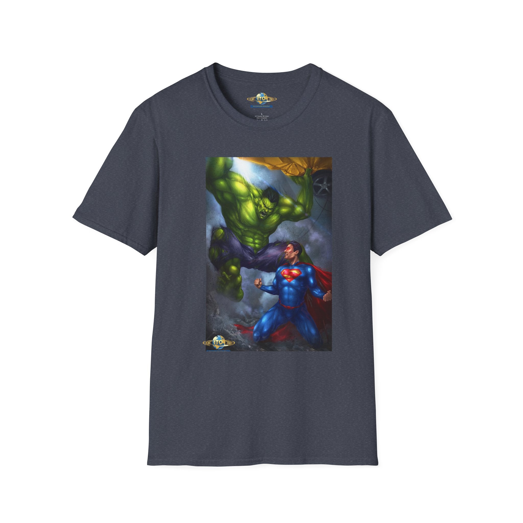 Superhero Clash T-Shirt — Epic Superman vs Hulk Battle Graphic Tee