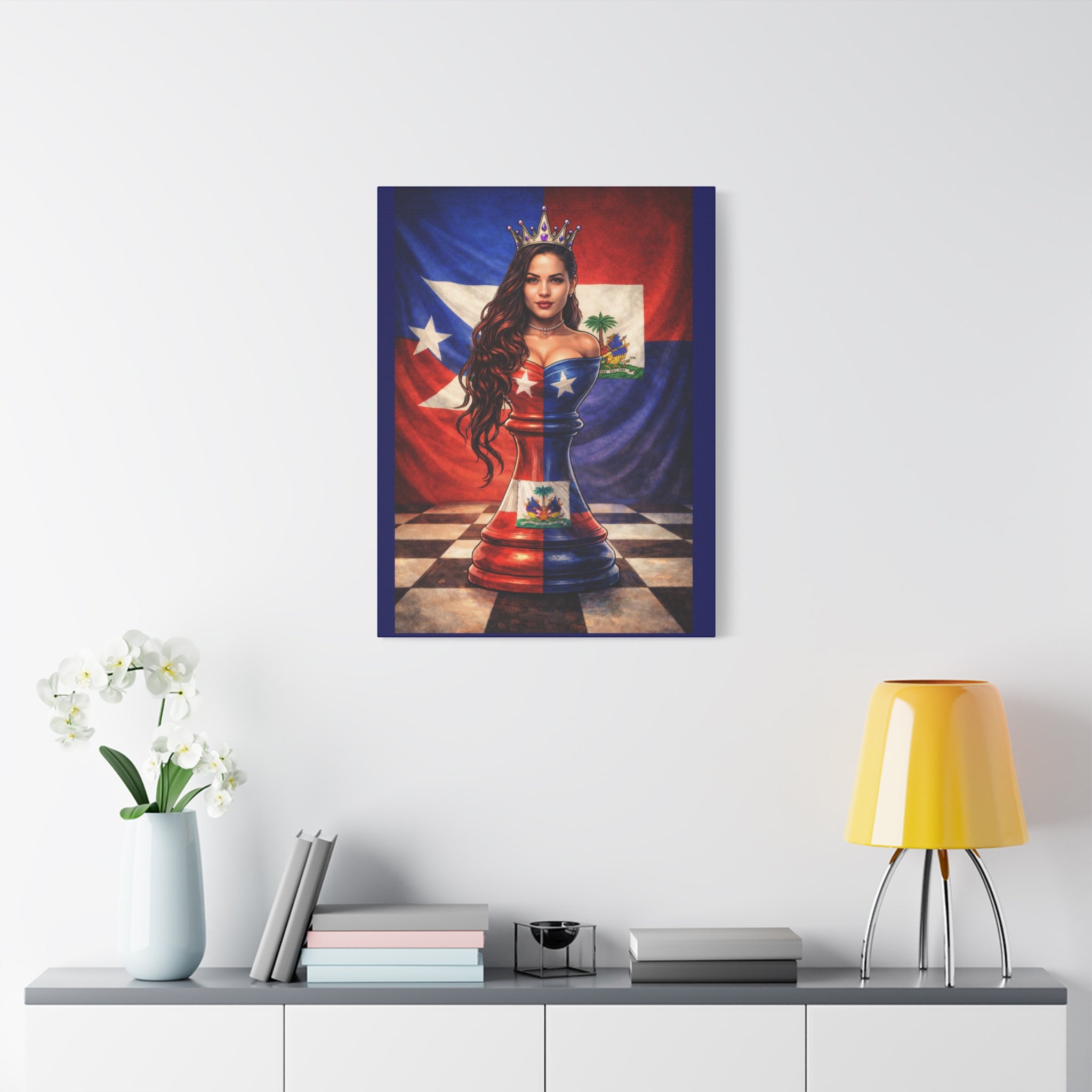 Puerto Rican & Dominican Chess Queen Matte Canvas Print — Bilingual Island Pride Wall Art