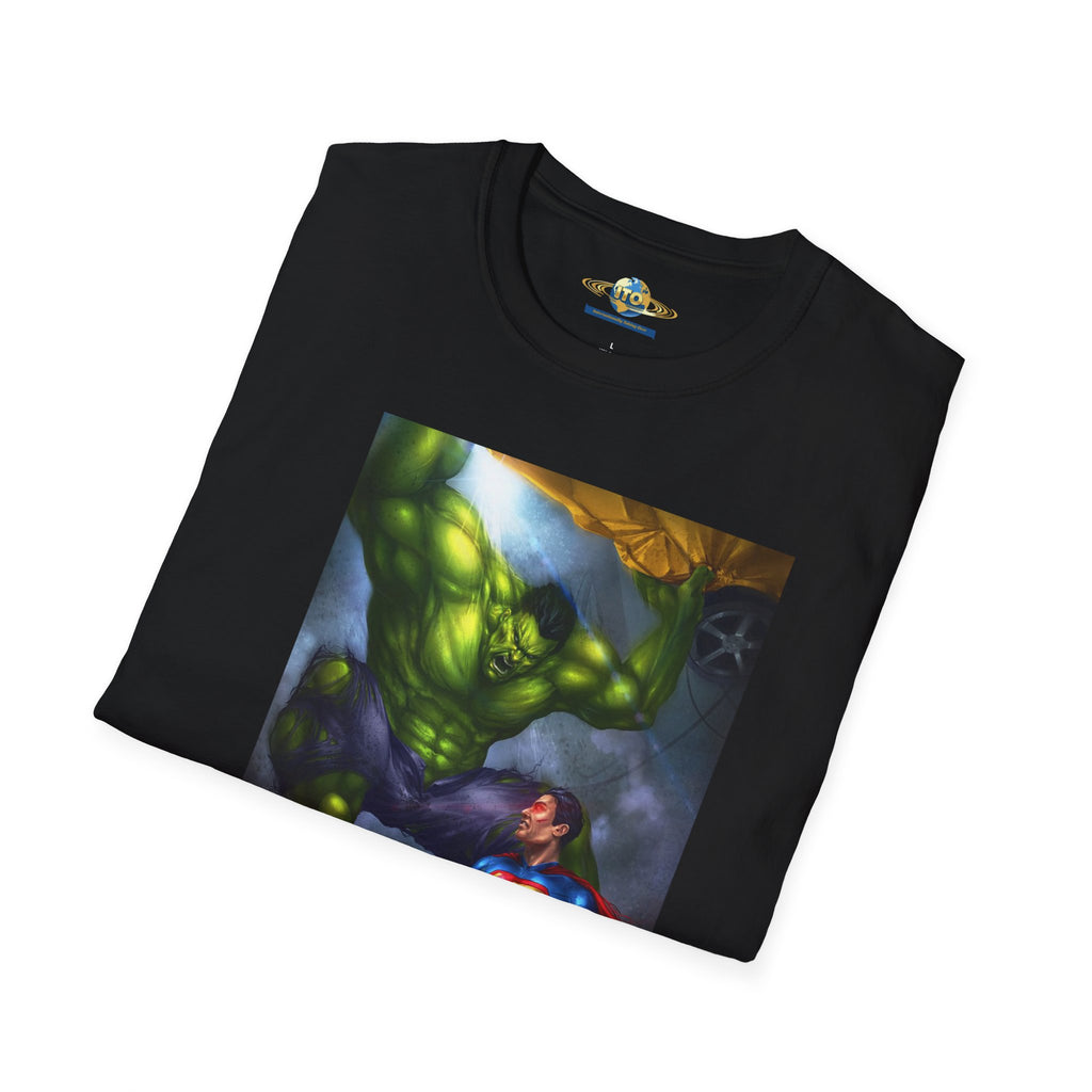 Superhero Clash T-Shirt — Epic Superman vs Hulk Battle Graphic Tee