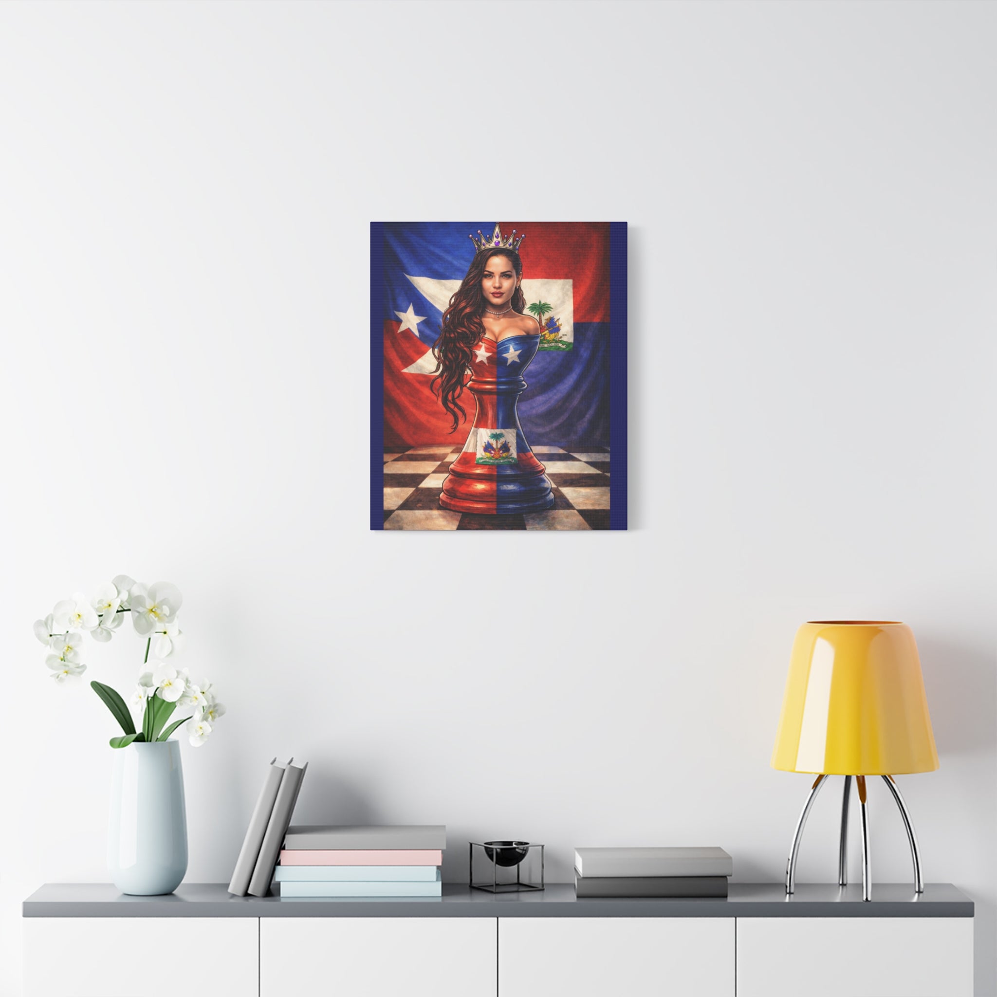 Puerto Rican & Dominican Chess Queen Matte Canvas Print — Bilingual Island Pride Wall Art