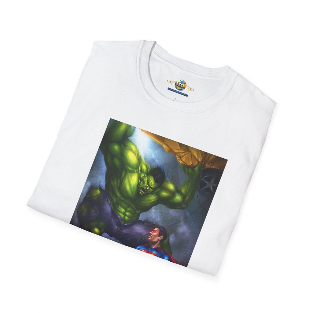 Superhero Clash T-Shirt — Epic Superman vs Hulk Battle Graphic Tee