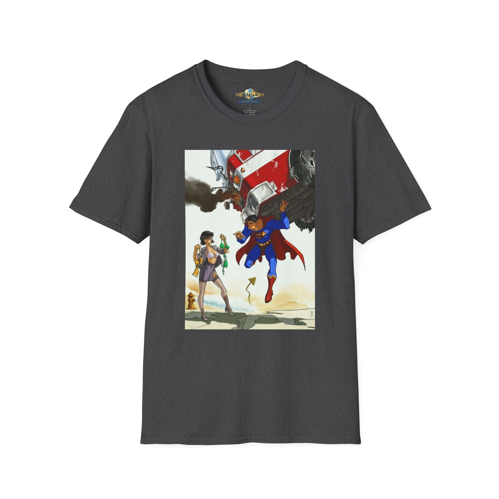 Superhero Rescue T-Shirt — Vintage Comic Style Flight Scene