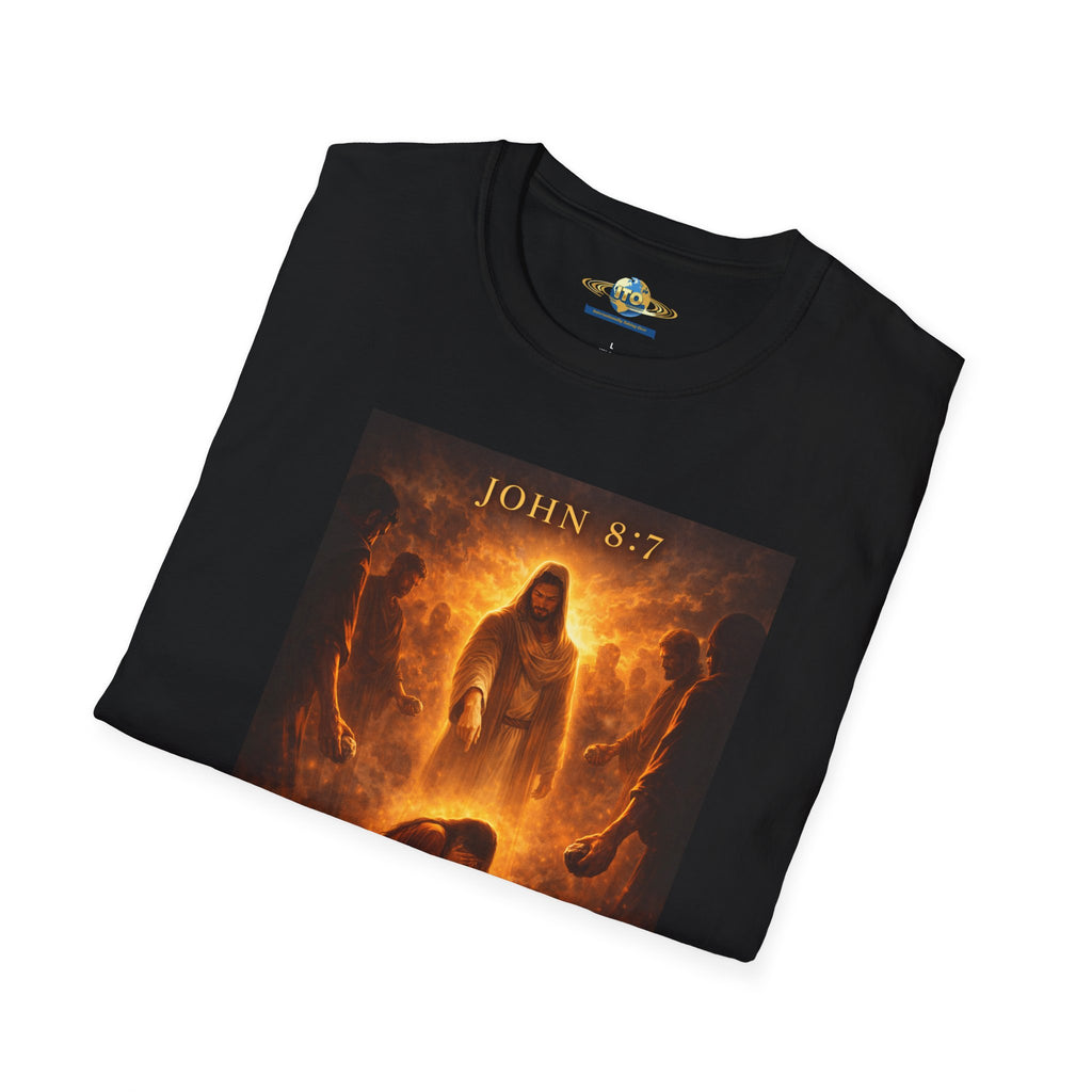 T-Shirt — John 8:7 Inspired Christian Faith Graphic Tee (Be Without Sin)