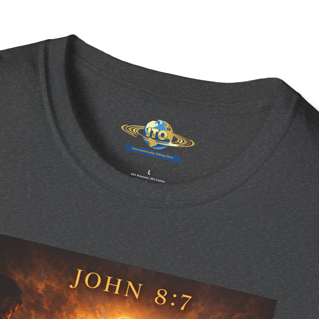 T-Shirt — John 8:7 Inspired Christian Faith Graphic Tee (Be Without Sin)