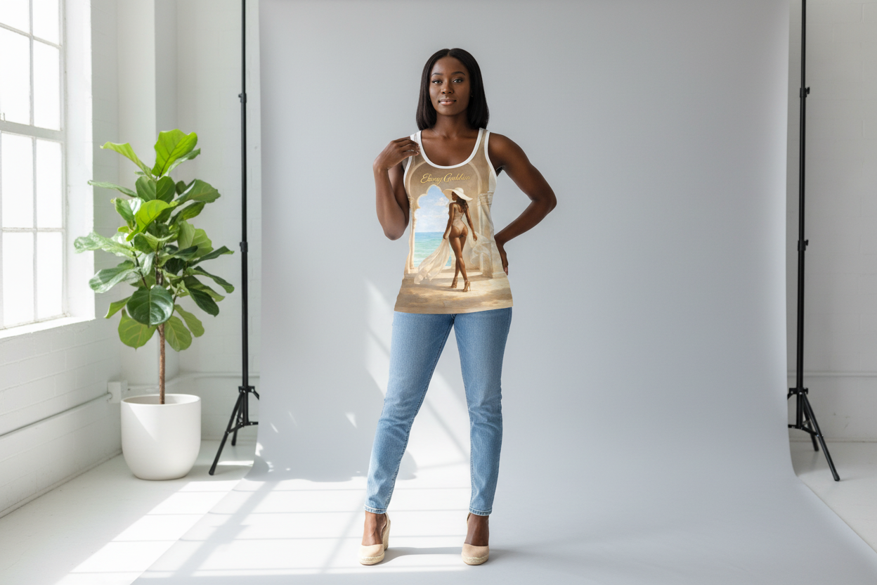 Woman wearing Ebony Goddess tank top